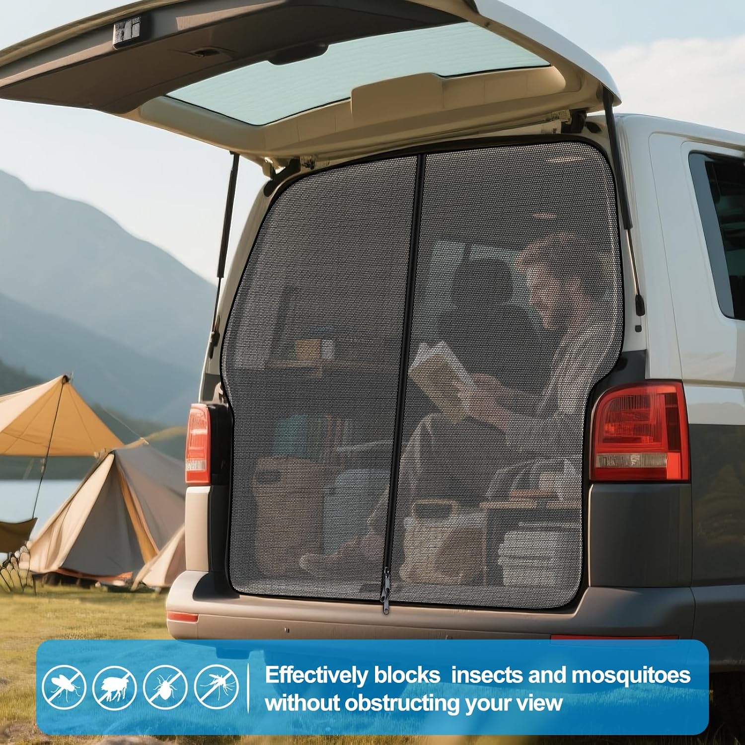 Thumbnail 6 de ZATOOTO Mosquito Net Zip for VW T5/T6 Tailgates – Magnetic, 3-zip Rear Boot Shade for Camping