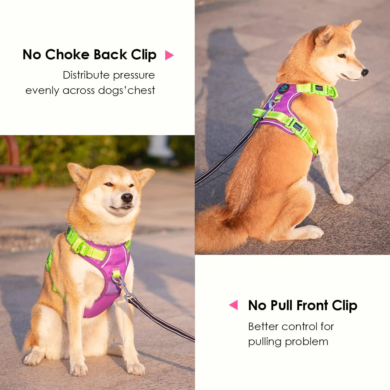 Thumbnail 2 de PHOEPET Dog Harness No Pull, Escape Proof Adjustable Vest with Reflective Straps (Purple Base, Green Straps) for Walking and Training