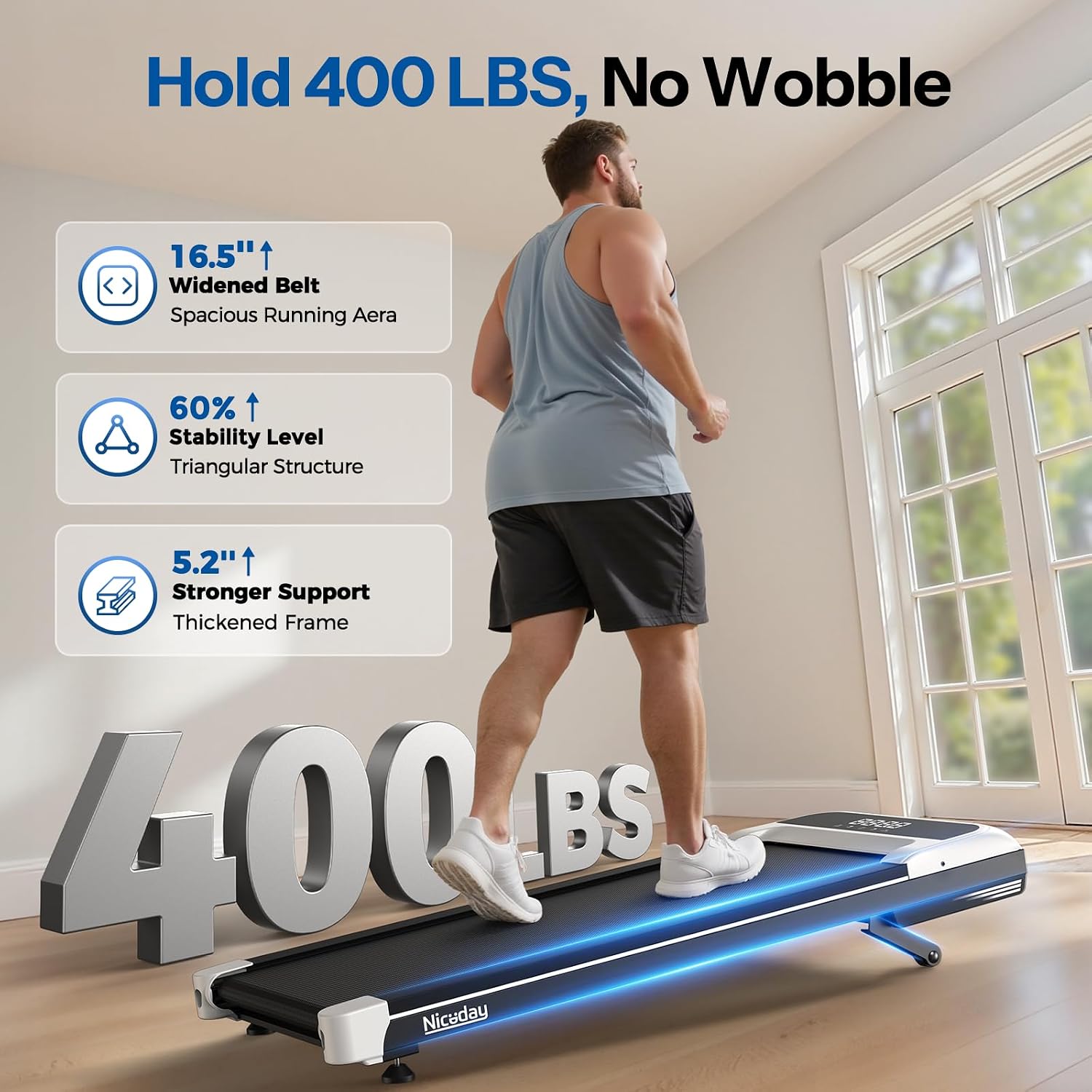Detalle de Niceday 6706Y Walking Pad Treadmill, 10% Auto Incline, 3HP Brushless Motor