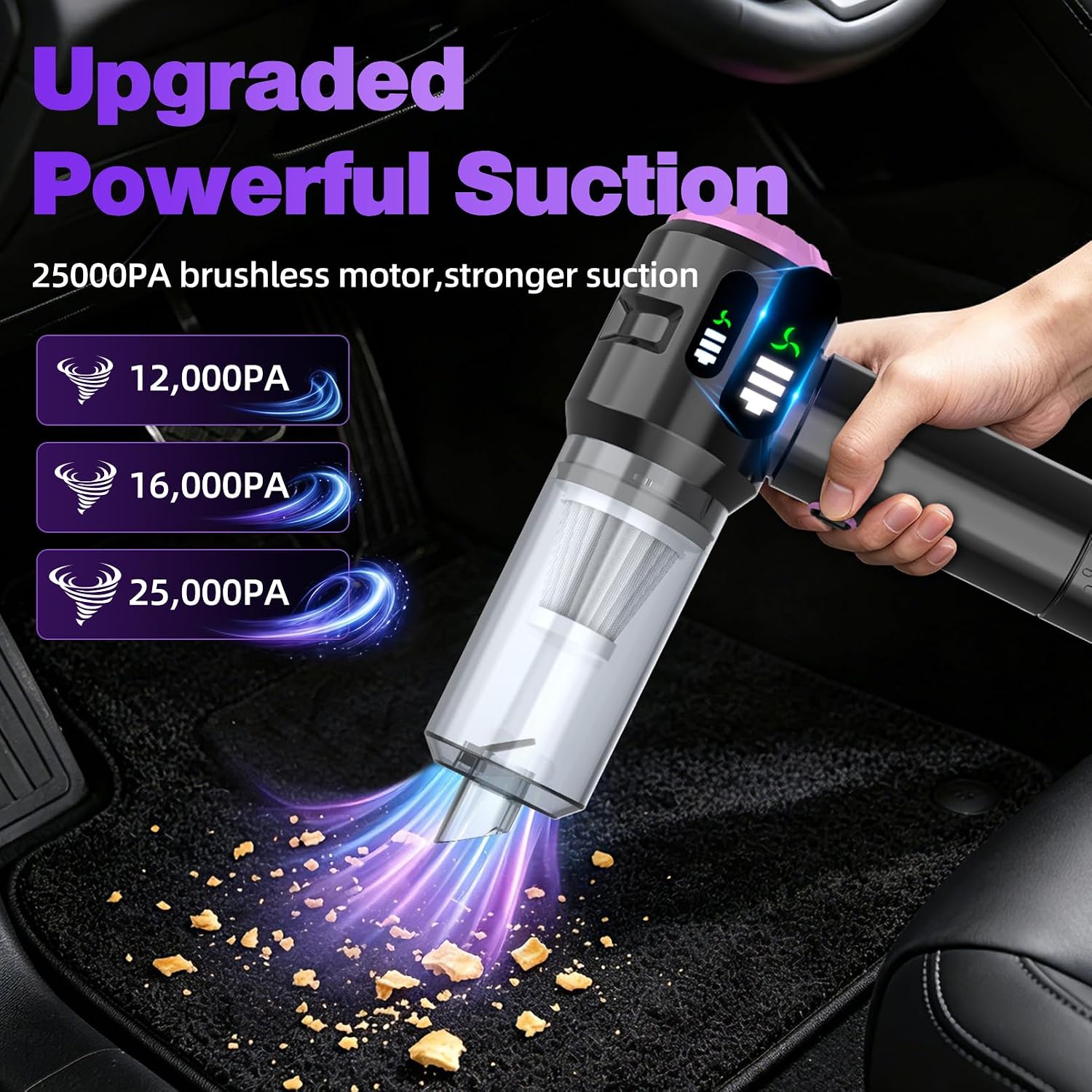 Detalle 2 de Wansimoo CLB-3530 Cordless Handheld Vacuum with 25,000 Pa Suction and Display