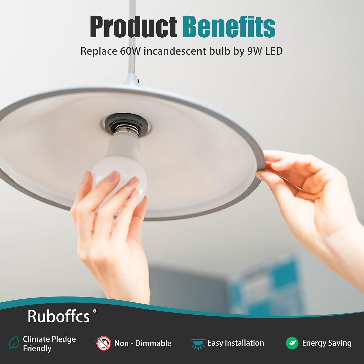 Detalle de Ruboffcs R-A19-9W A19 LED Bulbs, 24-Pack, 2700K Soft White, 800 Lumens