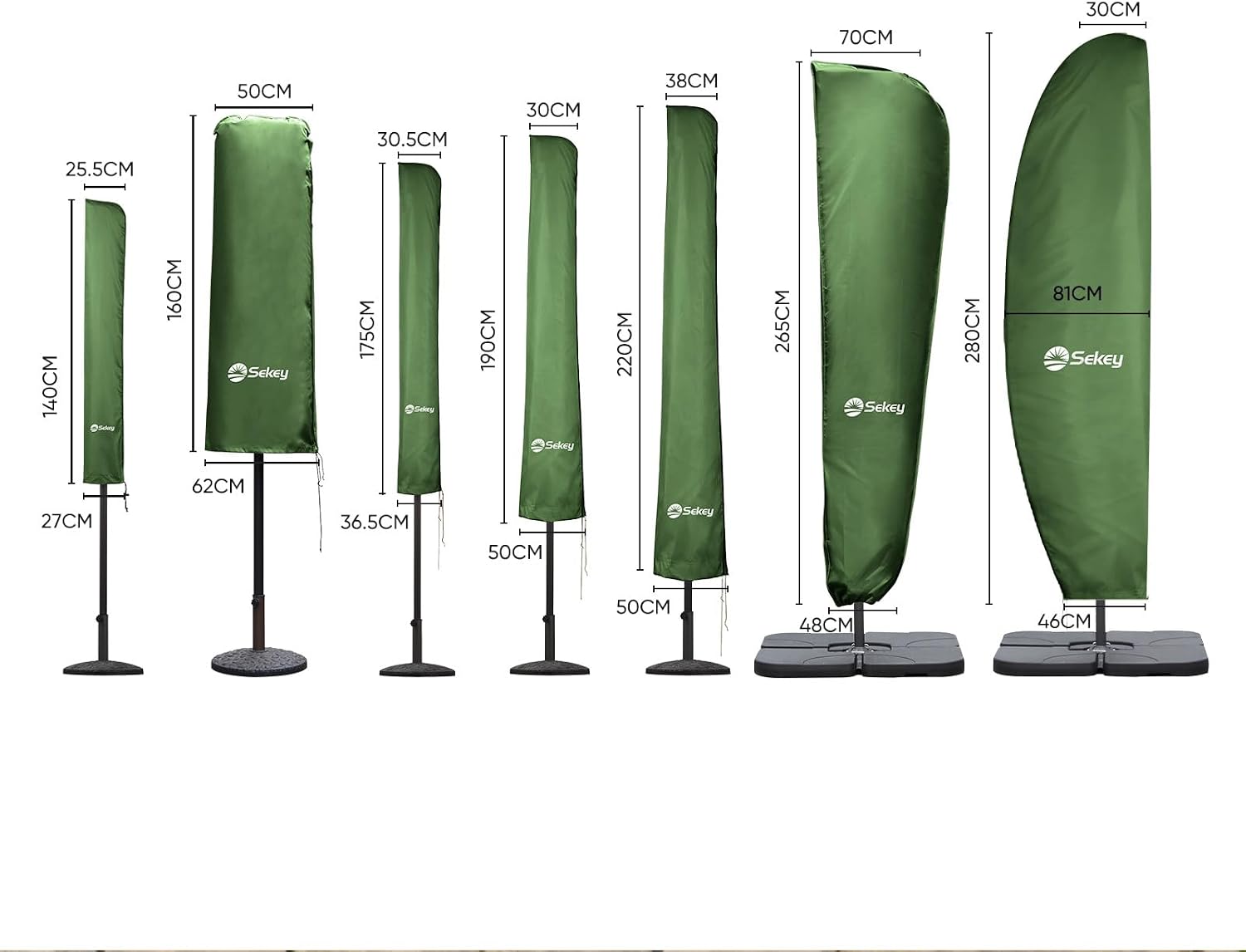 Thumbnail 6 de Sekey custodia per ombrellone con manico, per ombrelloni da giardino Ø 350 cm (190×30/50 cm) in poliestere impermeabile