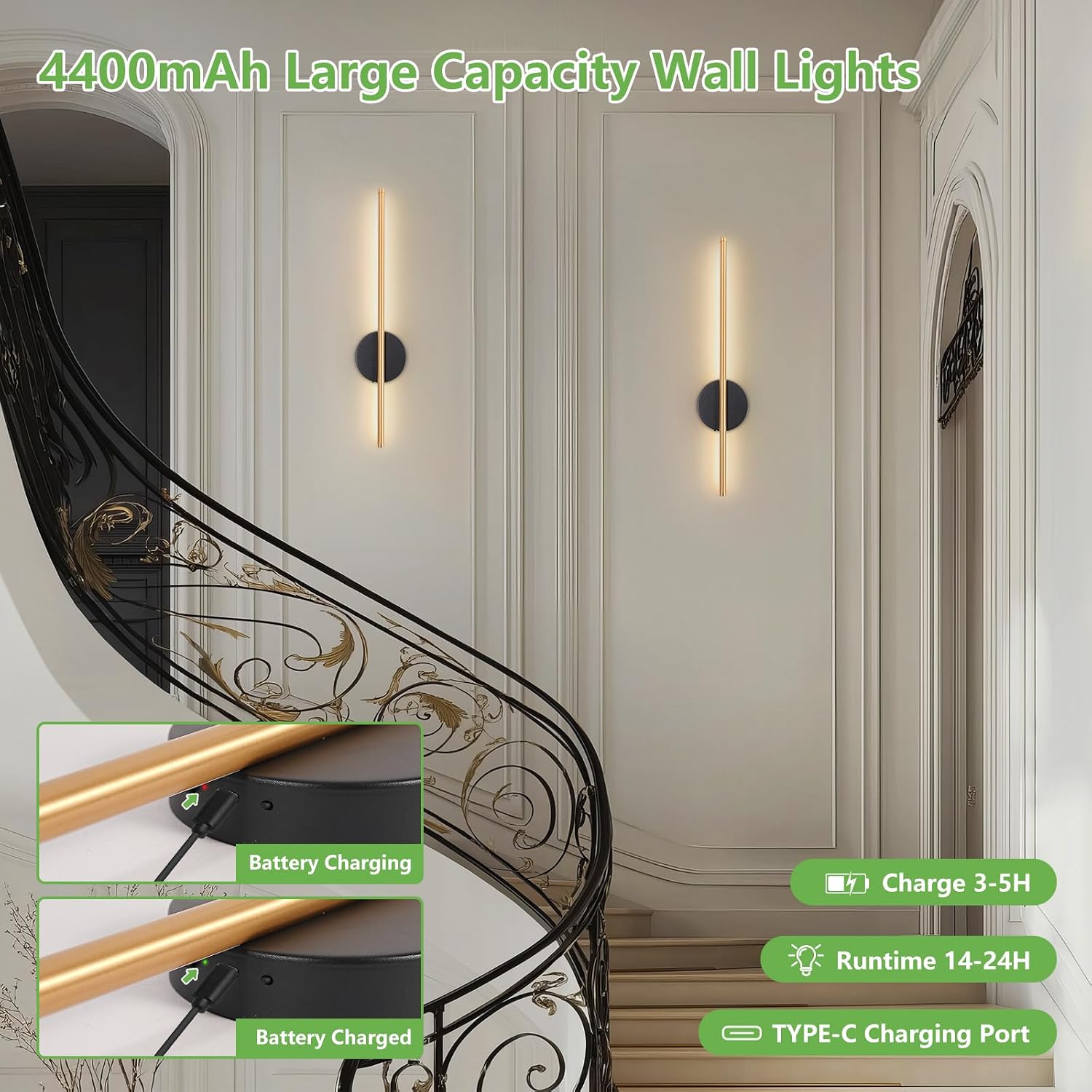 Detalle 2 de Kimjo 60cm Battery Wall Lights 4400mAh
