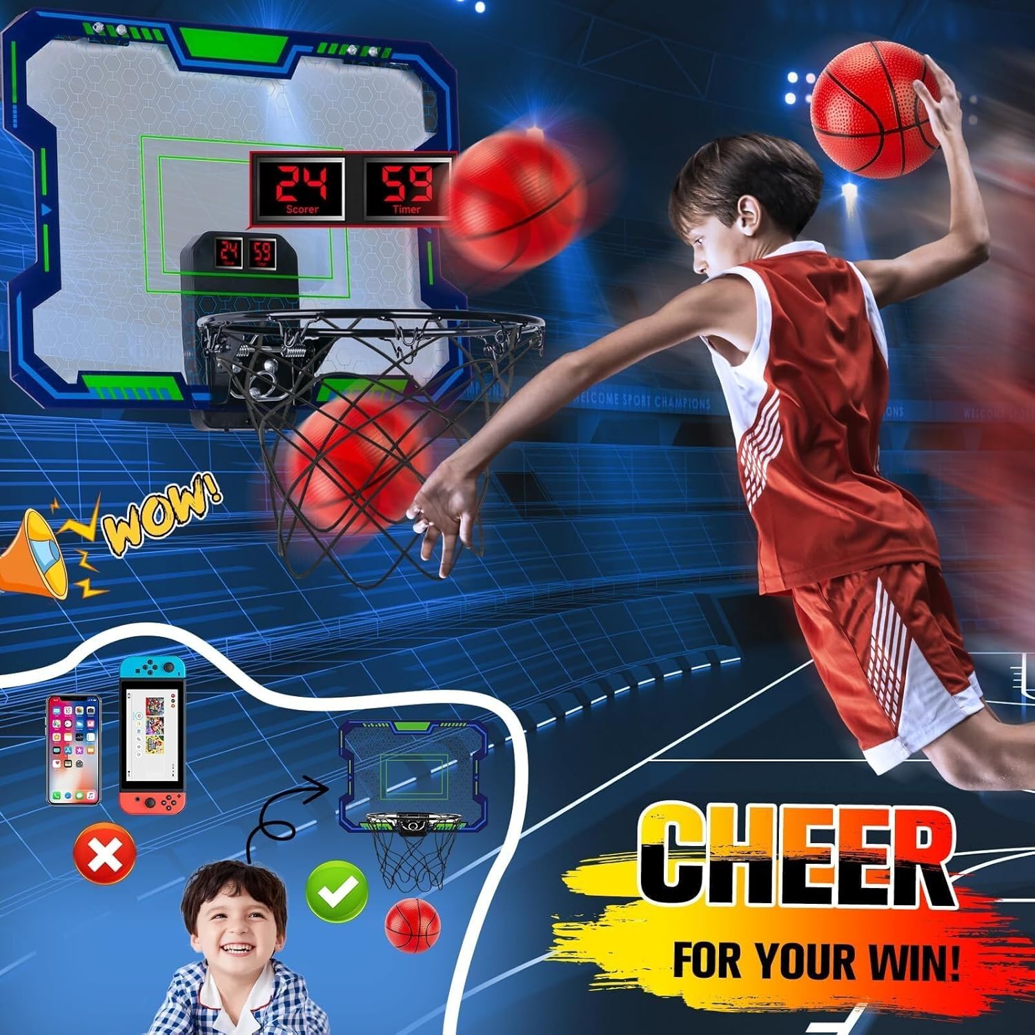 Detalle de Over-the-Door Kids Basketball Hoop with Scoreboard