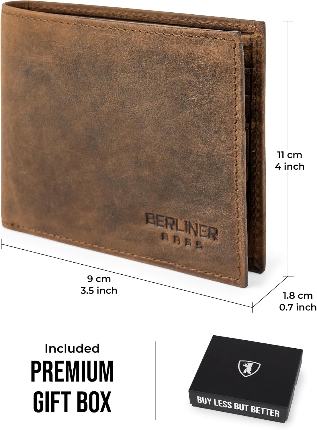Detalle 2 de Berliner Bags Peter Portefeuille Homme en Cuir Véritable – 8 Emplacements, 2 Fenêtres ID, Marron