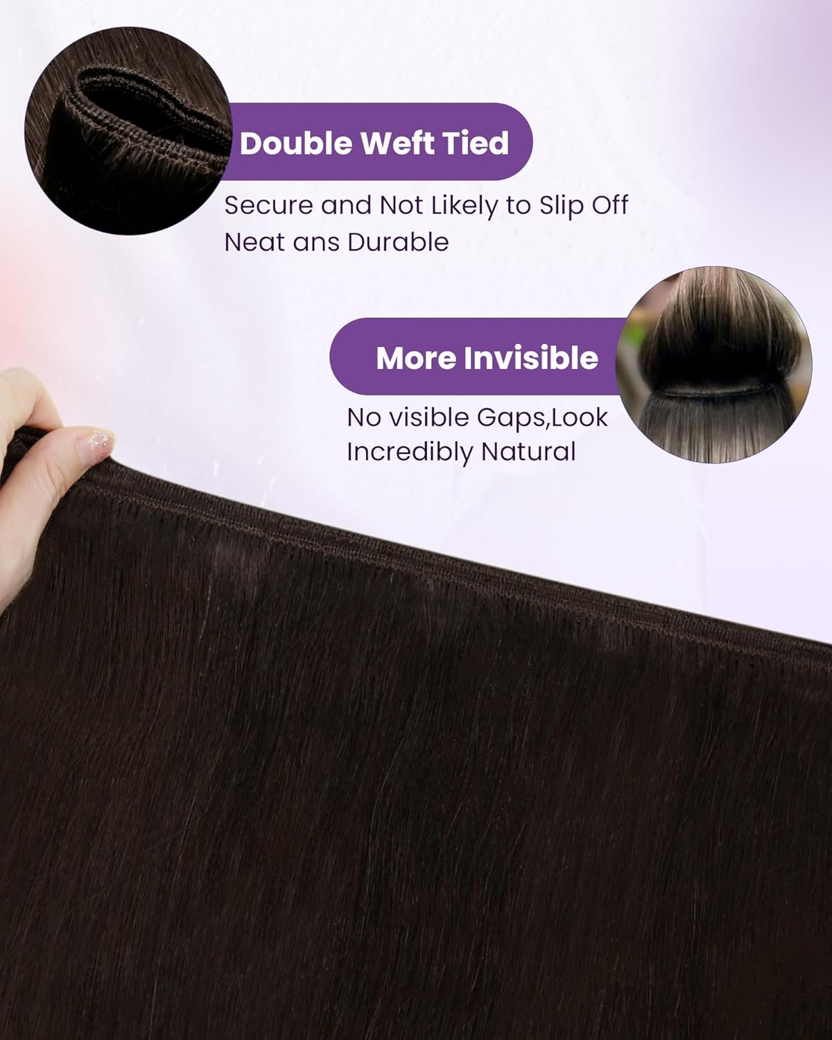 Detalle de LaaVoo Tressen-Extensions aus Echthaar (Braun, #4) zum Einnähen – 60 cm, 100 g