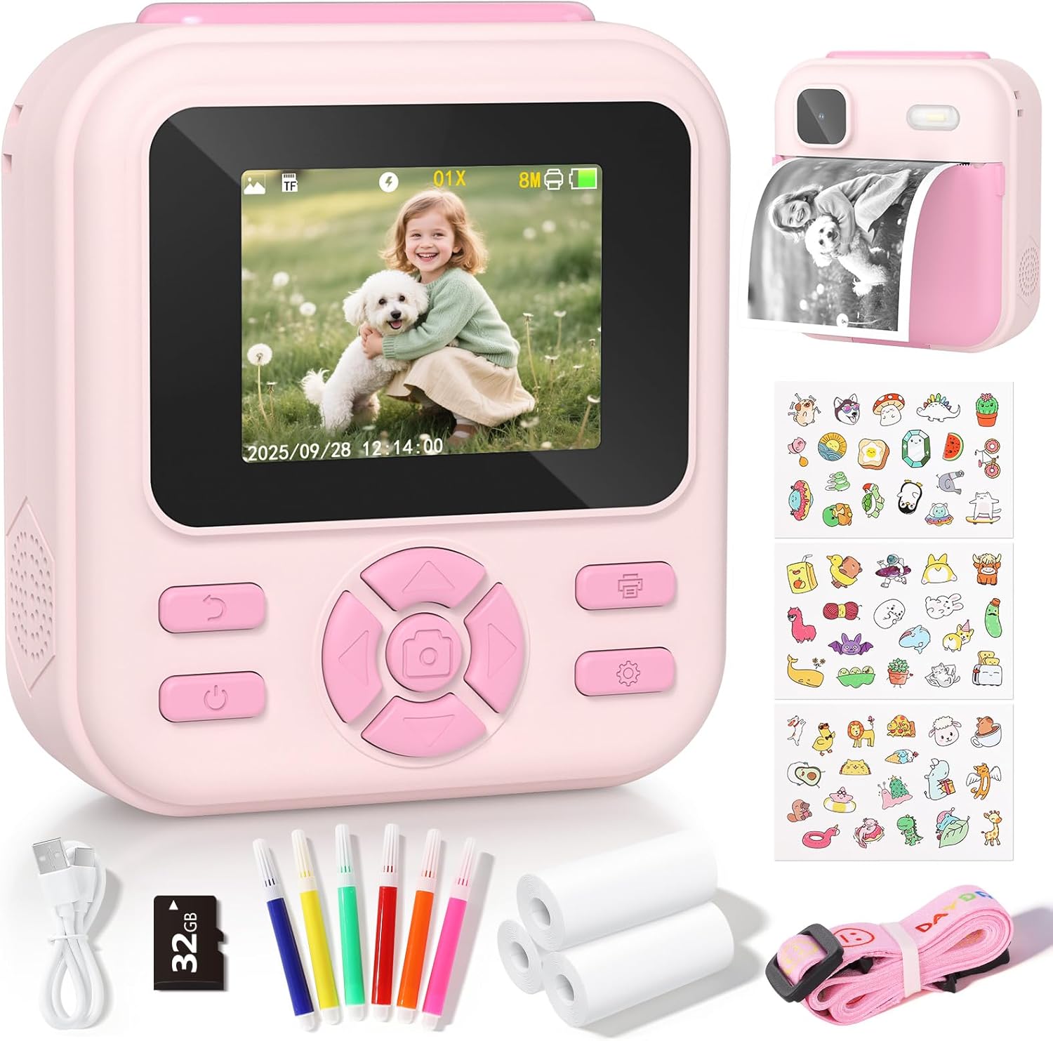Thumbnail 1 de YOHOOLYO Kids Camera Instant Print: 32GB, 3 Paper Rolls, 2.4" Display, 1080P Video – Pink