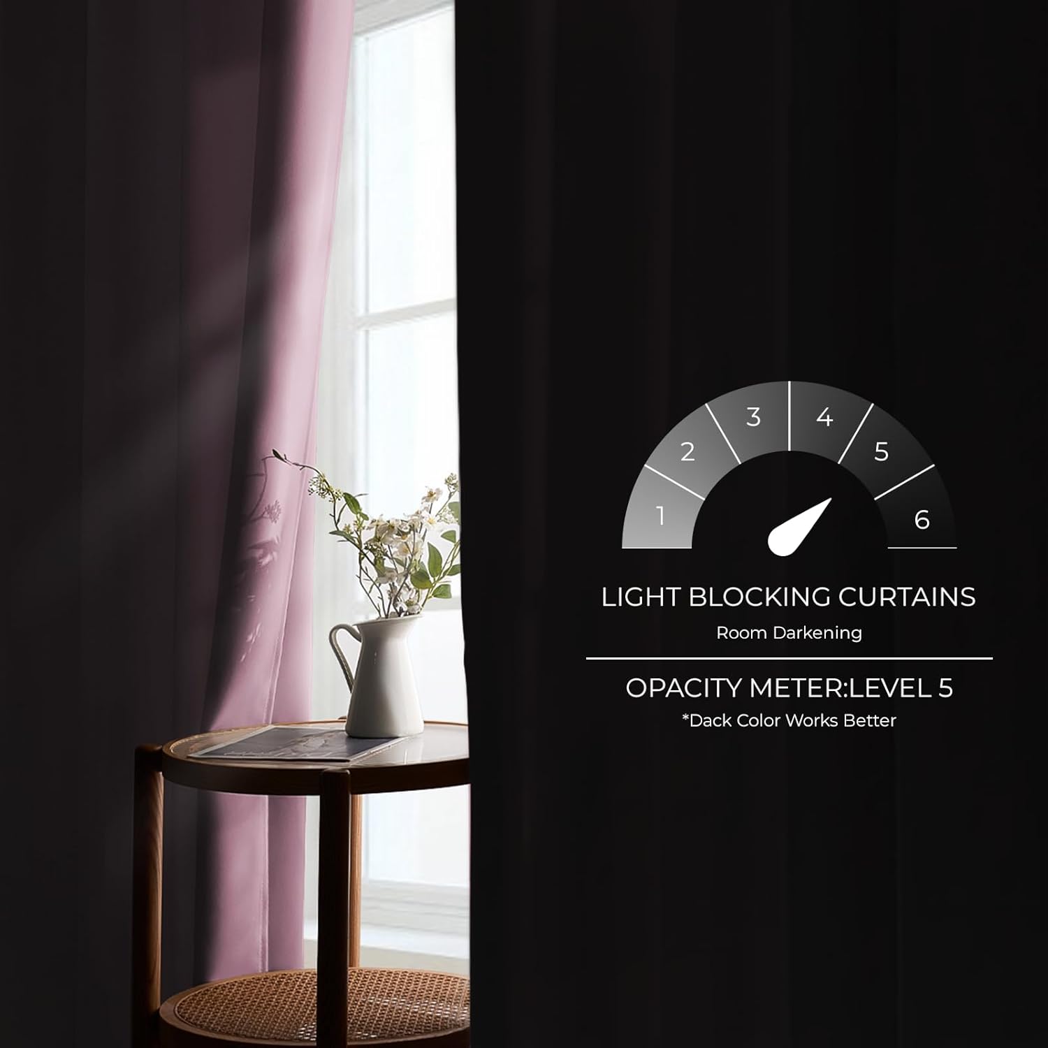 Thumbnail 3 de Lot de 2 rideaux occultants MRTREES rose poudré à œillets 140 x 240 cm