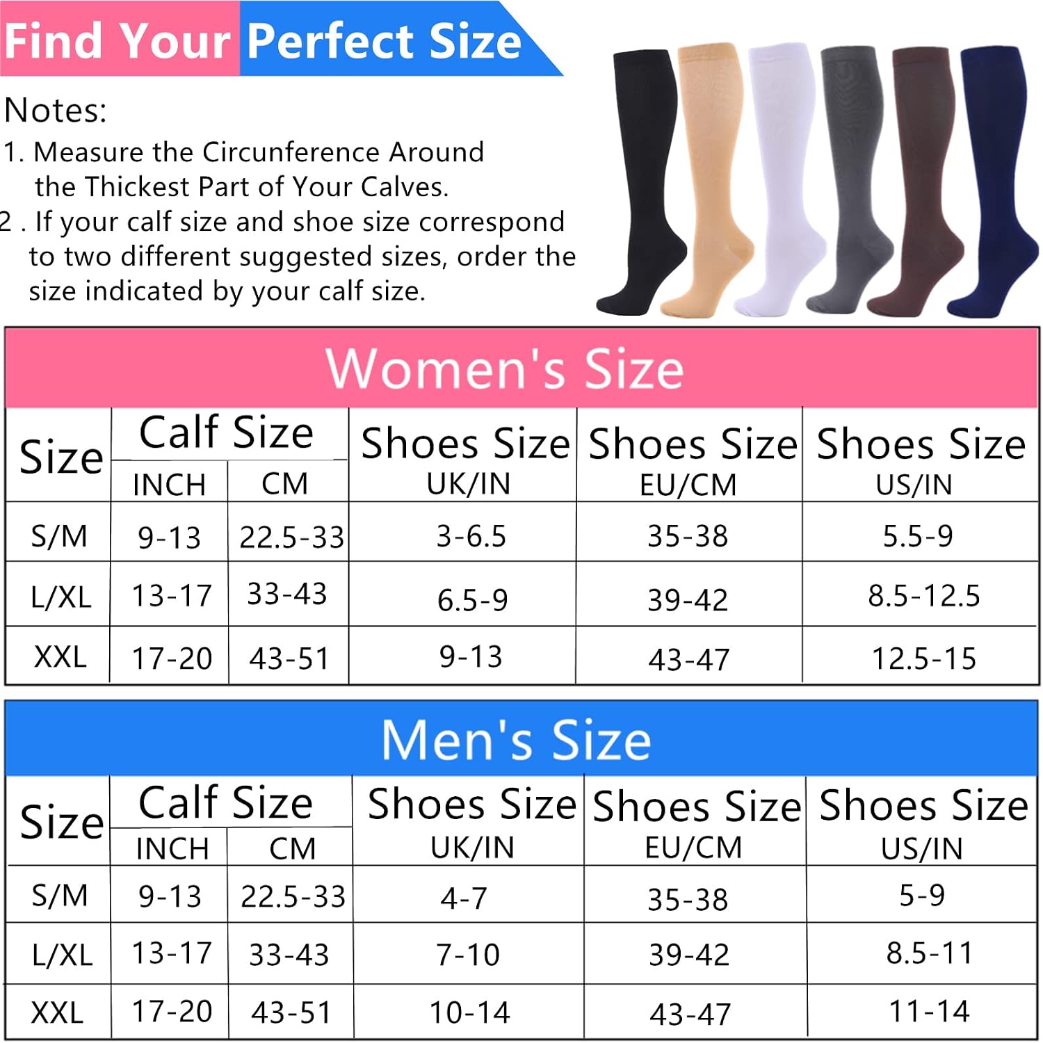 Thumbnail 1 de Zingso Compression Socks for Women and Men – 20-25 mmHg Knee-High Support Stockings (2/3/4/6 Pairs)