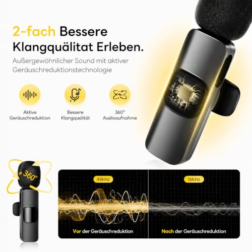 Thumbnail 2 de Qhot Kabelloses Lavalier Mikrofon für iPhone, Android & Handy – USB-C & Lightning, 10h Akku, 2,4 GHz Wireless