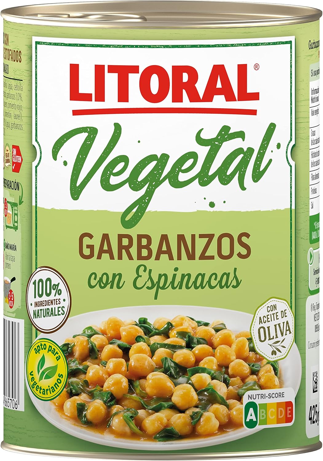 Thumbnail 2 de Litoral Vegetal Garbanzas con Espinacas 🌱 Pack 10x425g