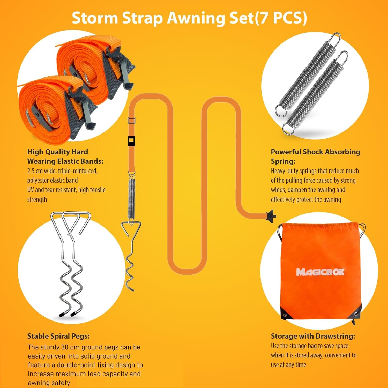 Detalle de Magicbox Awning Storm Strips Kit: Complete Universal Tie Down for Caravan Awnings