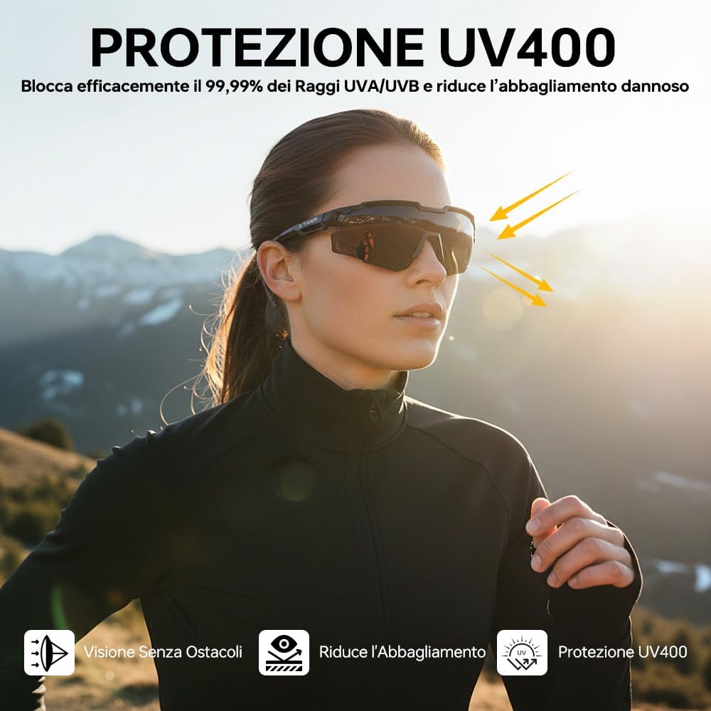 Thumbnail 1 de X-TIGER Occhiali da Ciclismo per Uomo e Donna: montatura TR90 ultraleggera e lenti polarizzate UV400