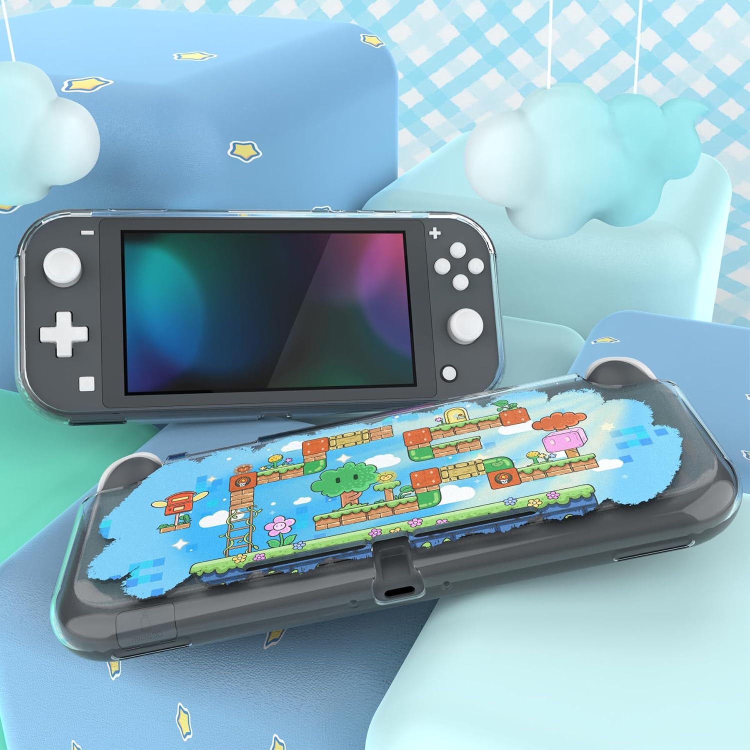 Detalle de PlayVital Custom Protective Case for Nintendo Switch Lite — Slim TPU Cover (Blocks Adventure)