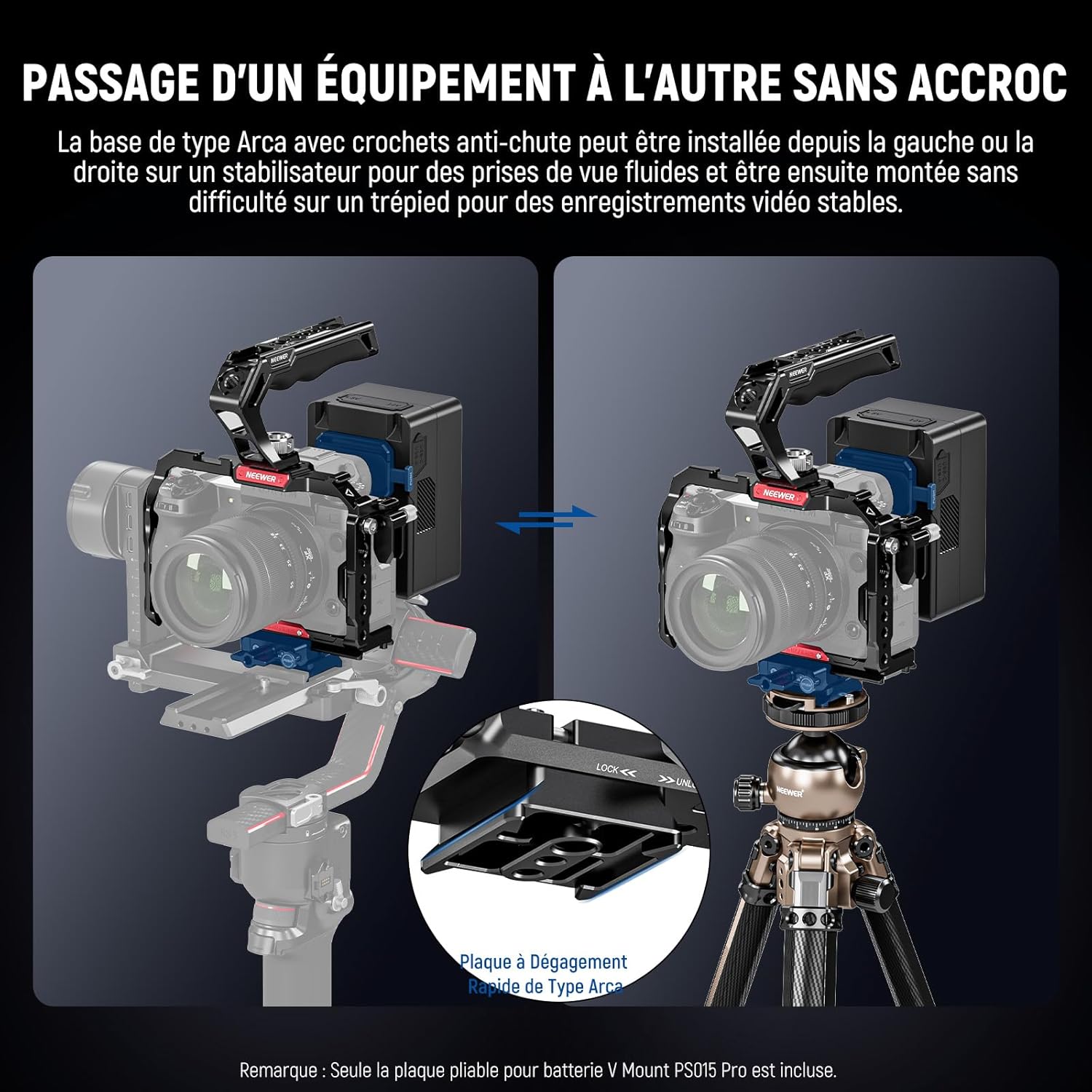 Thumbnail 4 de NEEWER Adaptateur de batterie à monture V avec plaques Arca pour NEEWER PS099E et cages DJI RS
