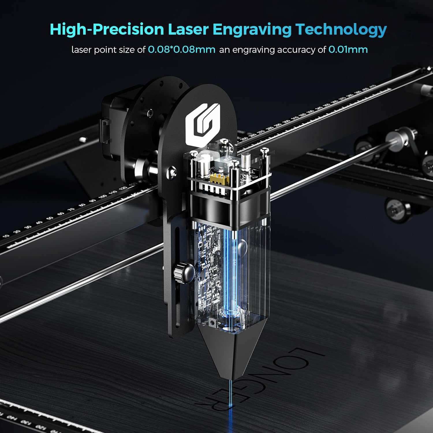 Detalle de LONGER Ray5 10W/60W DIY Laser Engraver & Cutter with 3.5" Touch Screen — 400x400mm, 0.06mm Spot, 10000mm/min