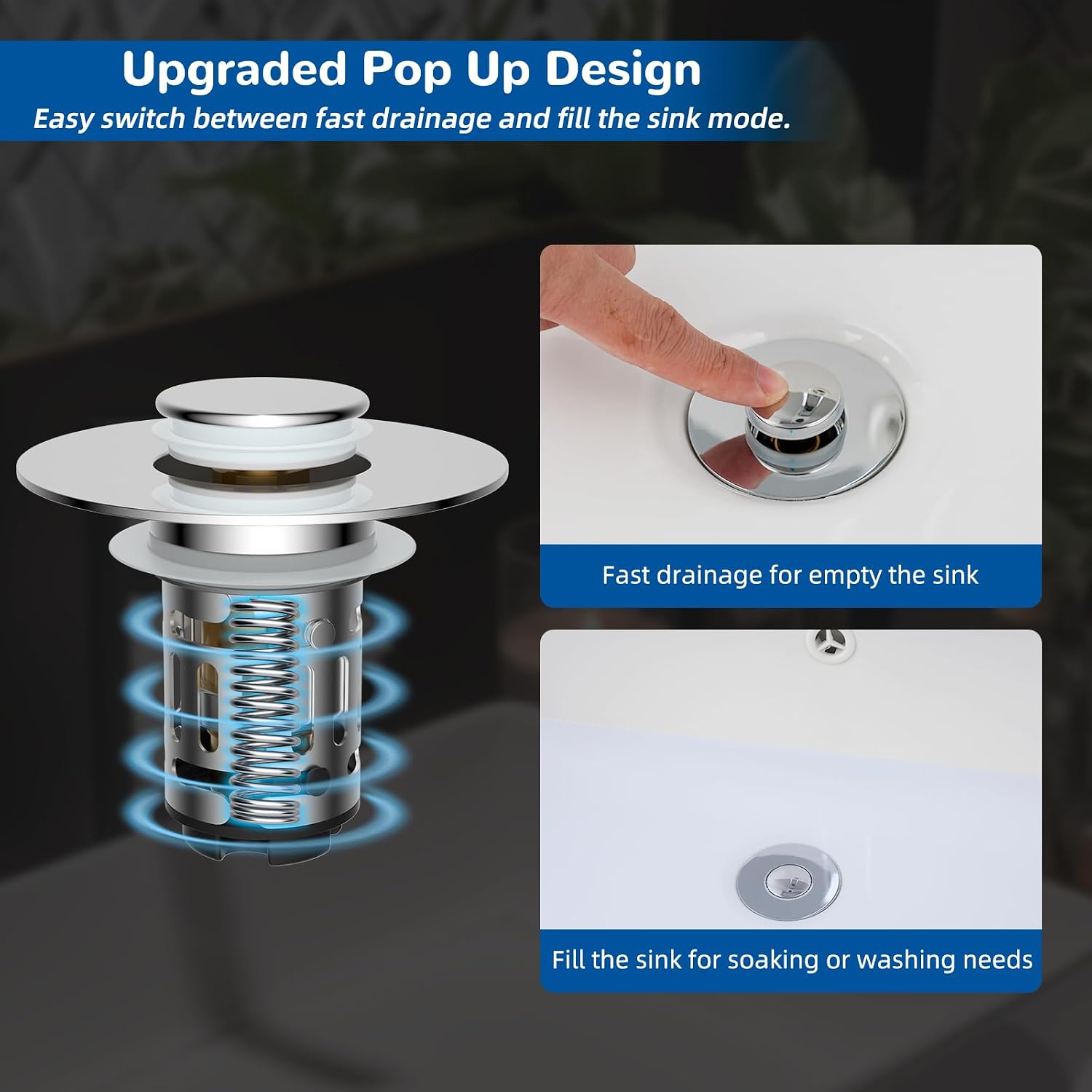Thumbnail 5 de Hibbent Upgraded 3 in 1 Bathroom Sink Drain Strainer, Pop Up Stopper
