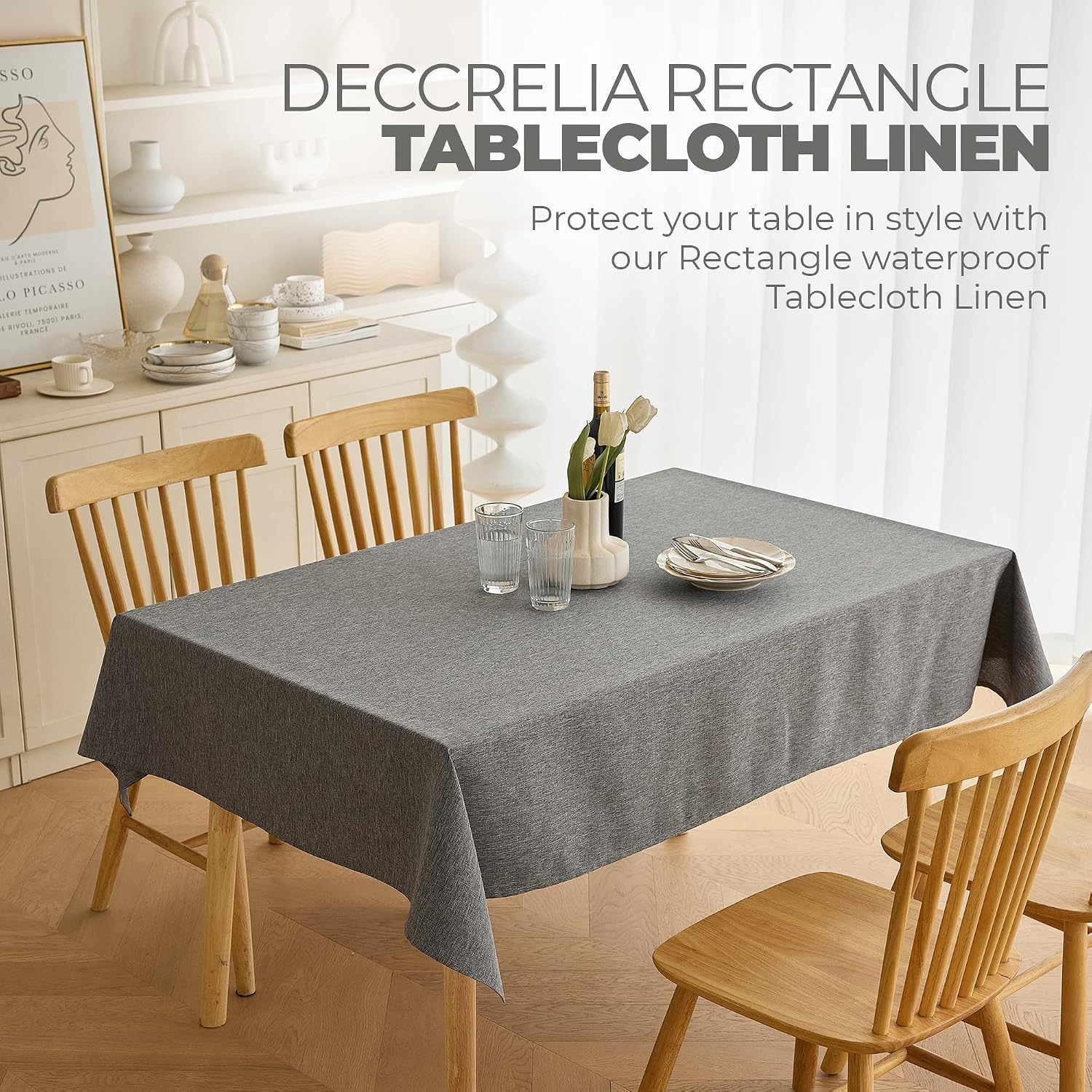 Detalle 2 de Decorelia Faux Linen Tablecloth 144 x 60 Inches