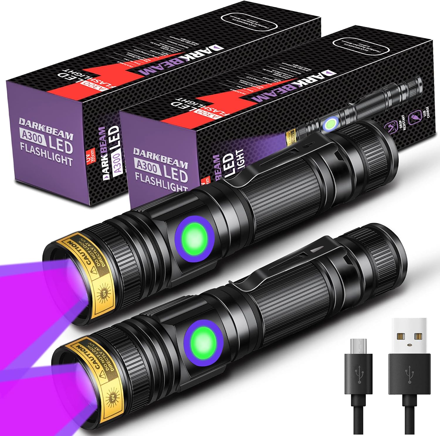 Detalle de DARKBEAM Torcia UV Ricaricabile 395 nm: lampada di Wood, mini LED portatile con clip per rilevare macchie di urina