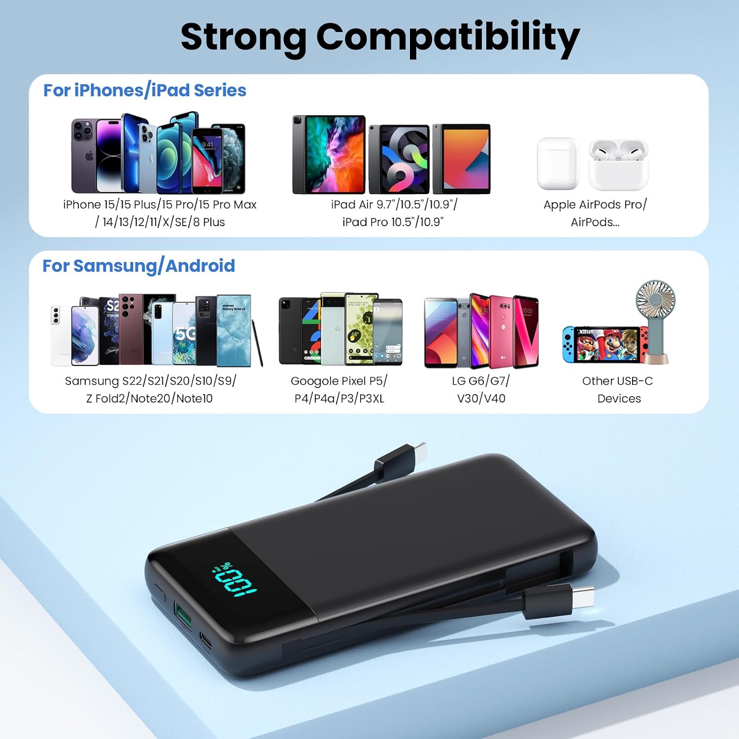 Thumbnail 5 de FOCHEW 13800mAh Portable Charger with Built-In Cables and Wall Plug