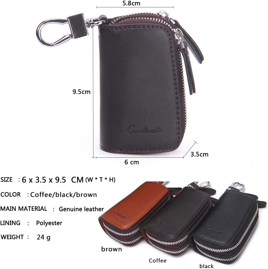 Thumbnail 2 de Contacts Genuine Leather Double Zipper Car Key Case Holder (Coffee)