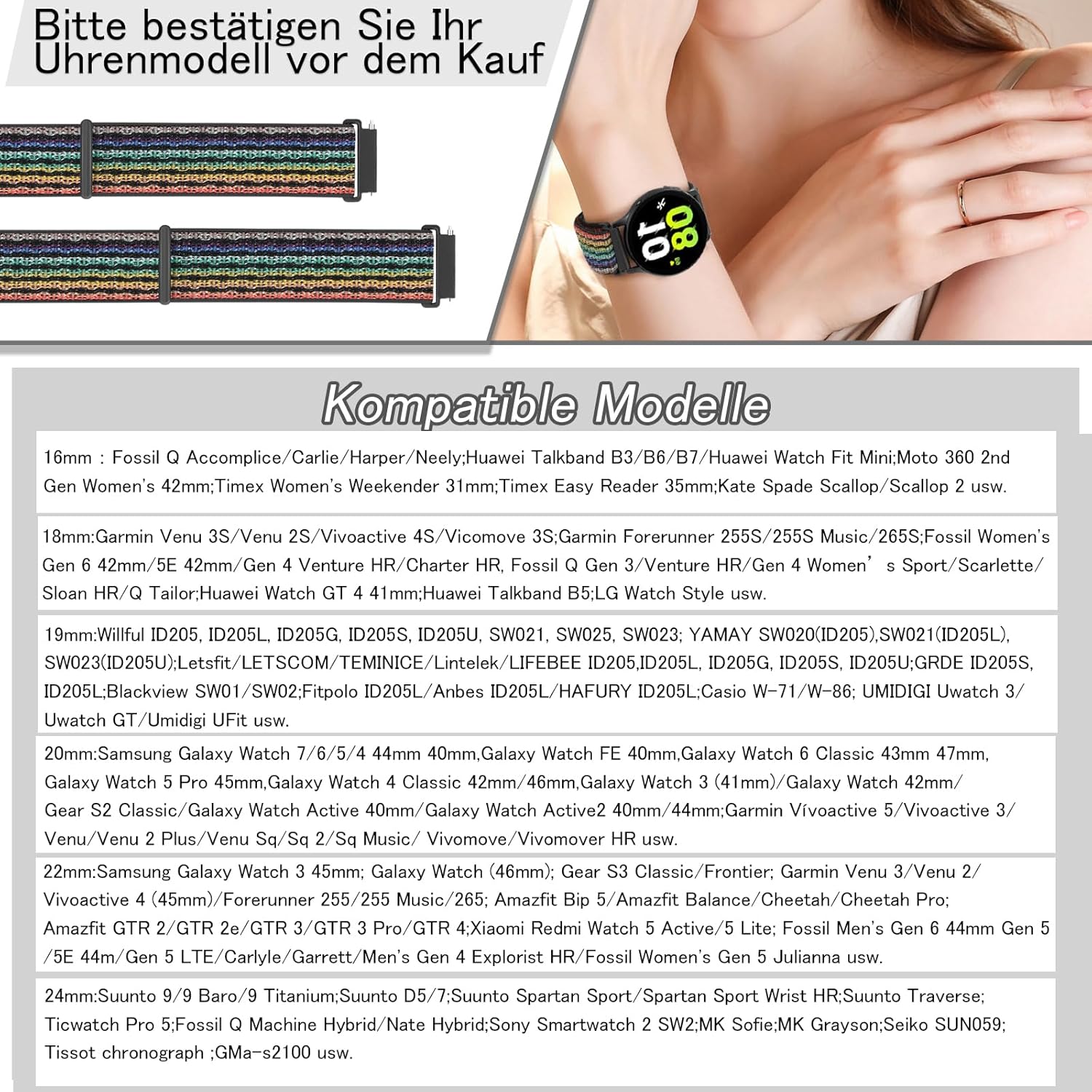 Thumbnail 1 de YCHDDER 19mm Nylon-Armband mit Klettverschluss für GRV FC1/FC5, Willful, YAMAY, Letsfit & weitere (19 mm)