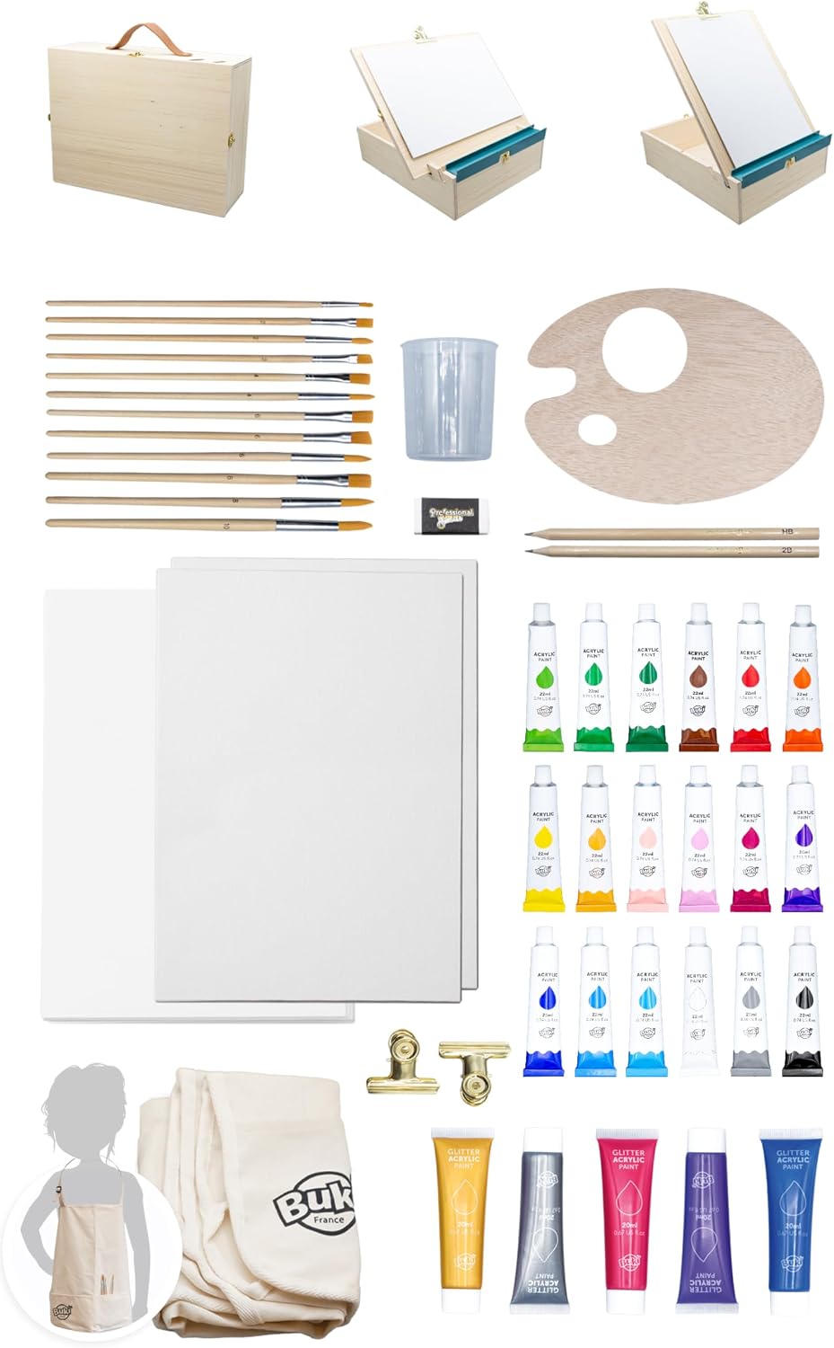 Detalle de Buki France Professional Studio Atelier Artiste Wooden Acrylic Painting Case with Easel