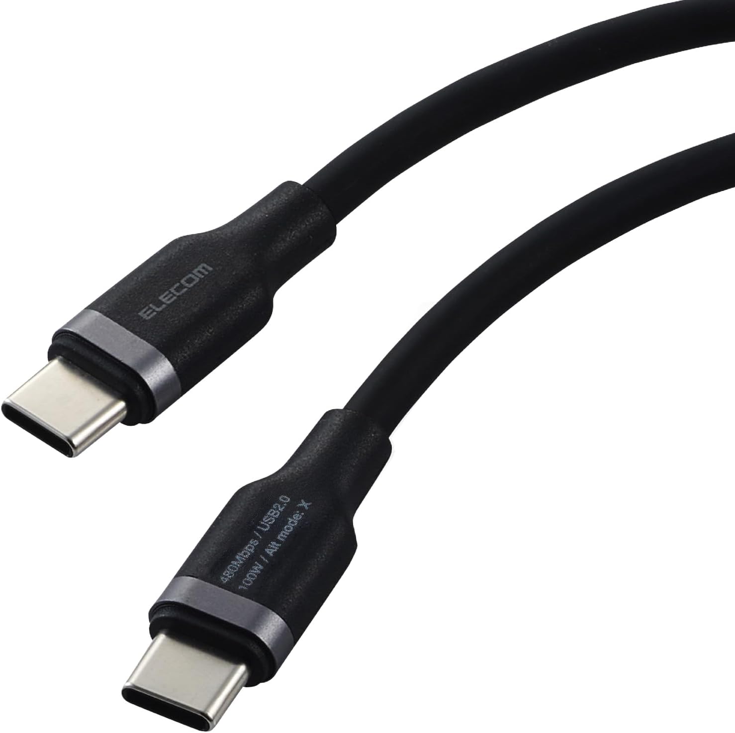 Detalle de エレコム MPA-CCECSS015BK USB Type-Cケーブル 0.15m・100W PD対応・シリコン素材 ブラック