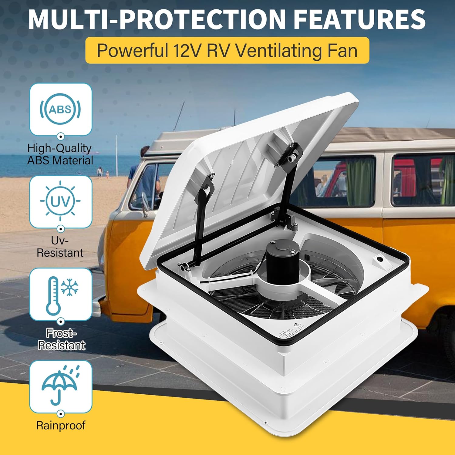 Thumbnail 1 de Pafessa 14” RV Roof Vent Fan 4 Speed Reversible — 12V Bathroom Ventilation Fan, Deluxe RV Roof Vent with Touch On-Off and Speed Controls