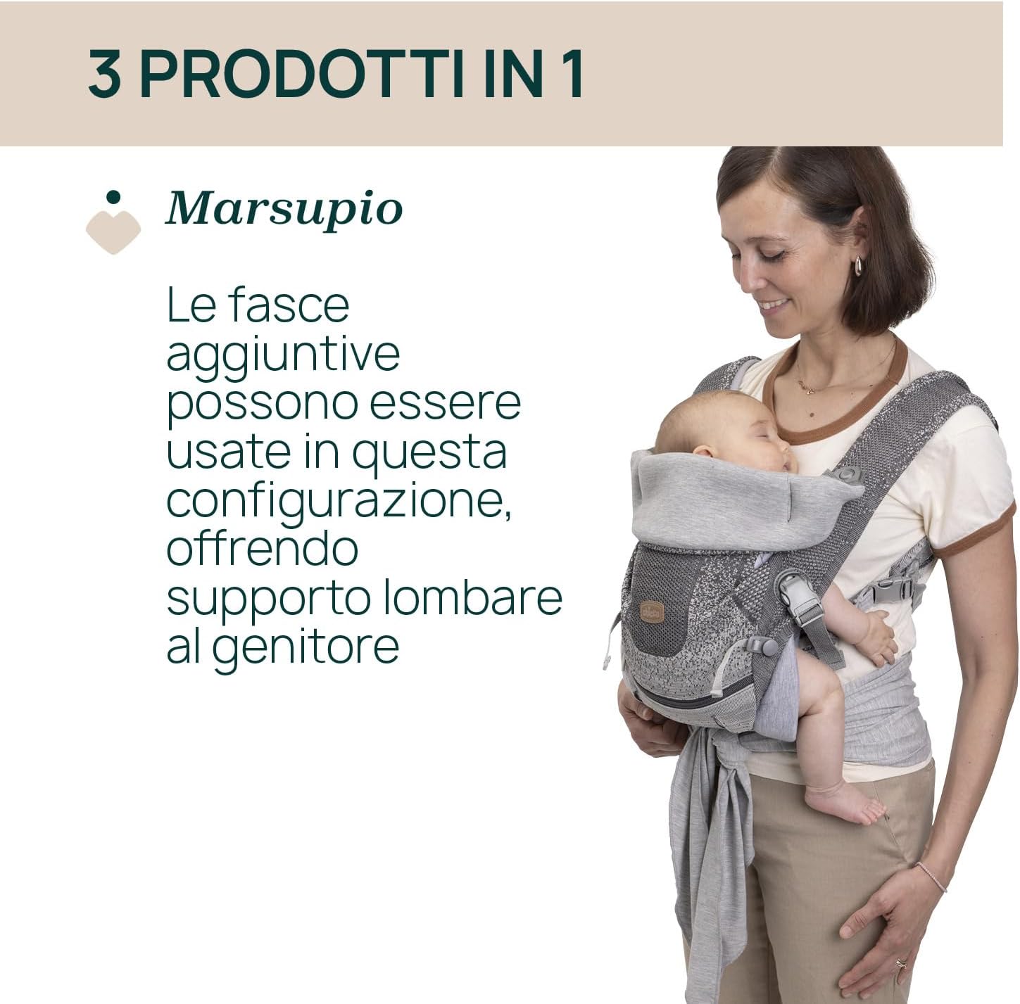 Thumbnail 2 de Chicco Airy Hip Fit Marsupio Ergonomico 3-in-1 – Flyknit traspirante e supporto base removibile