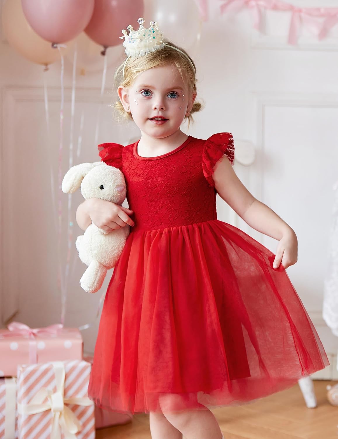 Thumbnail 2 de Arshiner Toddler Lace Dress with Ruffle Sleeves, 3 Layers and Stretch Fabric