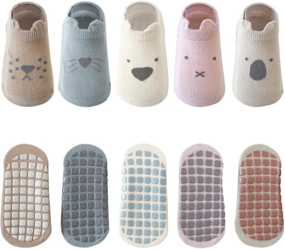 Detalle 2 de Exemaba Baby non-slip grip ankle socks (5 pairs) for toddlers – cartoon anti-skid socks