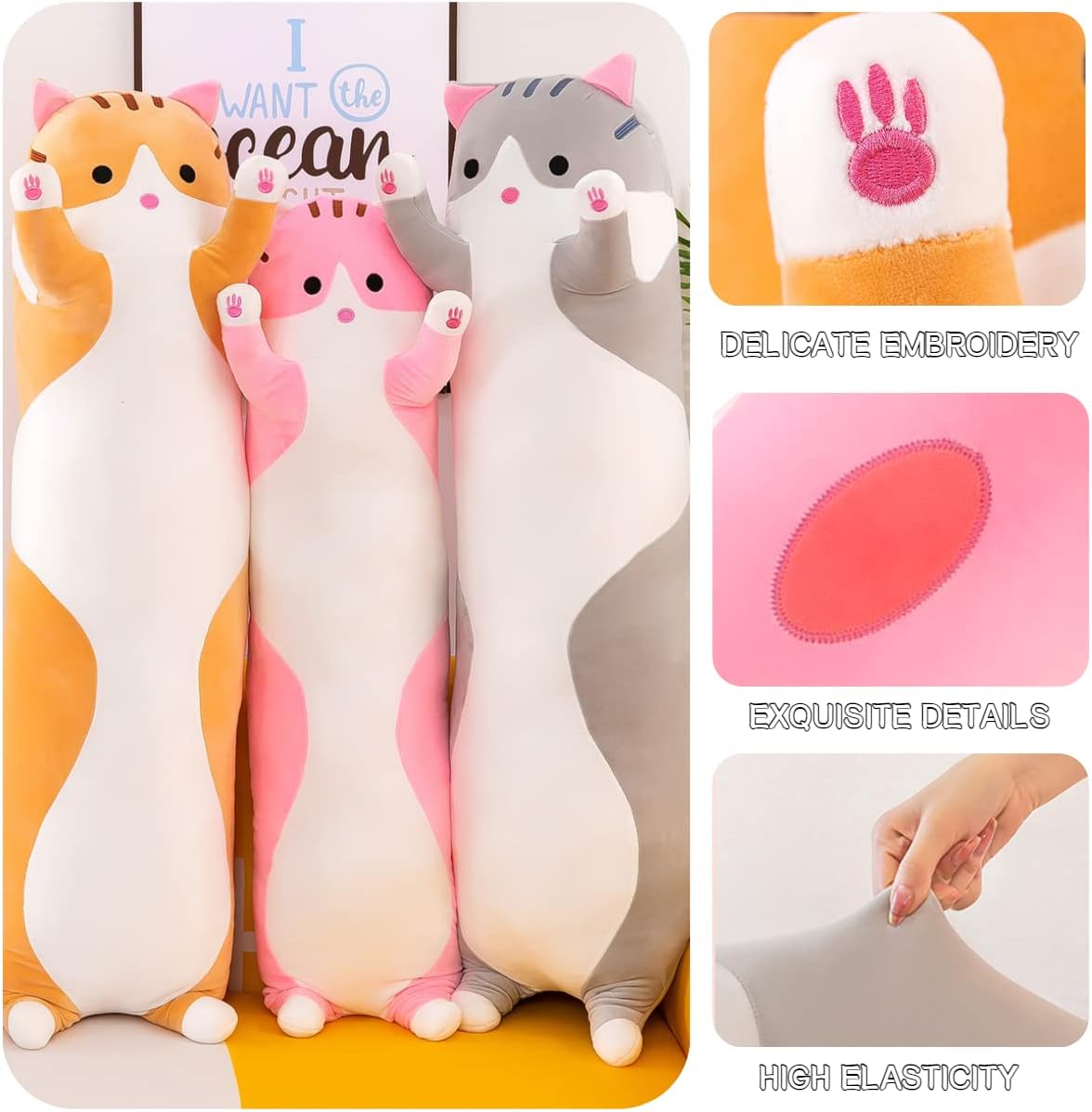 Detalle de Giant Cat Pillow Plush Kitty: Ultra-Soft 130cm Full-Body Hug Pillow