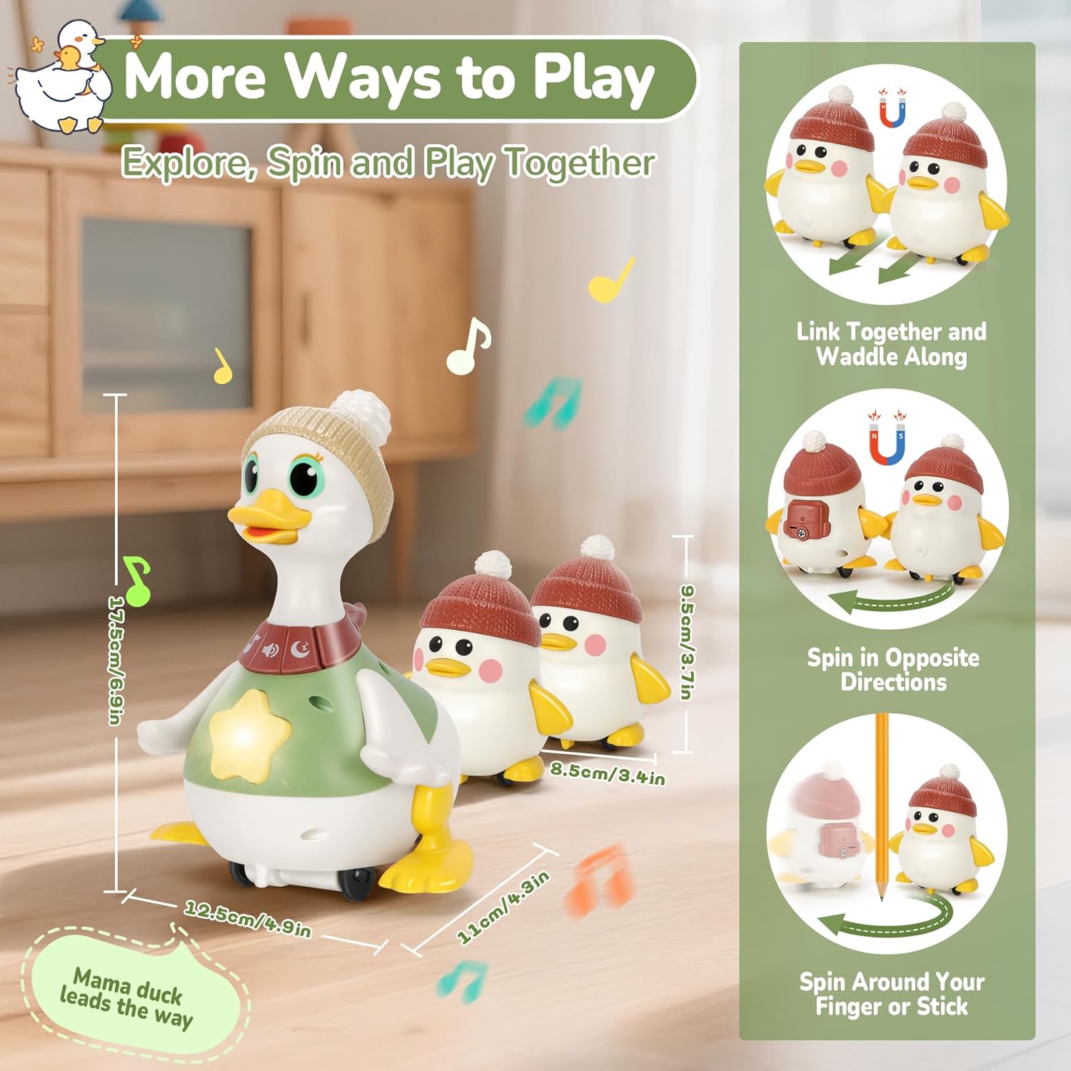 Thumbnail 2 de Aolieh Baby Toys 6–12 Months Crawling Duck with Music & Lights (Mama Duck + 2 Ducklings)
