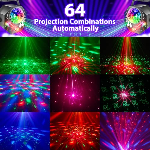 Detalle 2 de Hjh 4-in-1 Discokugel mit Motor und Licht: 64 Muster, Musikgesteuert, Fernbedienung, RGB UV Stroboskop