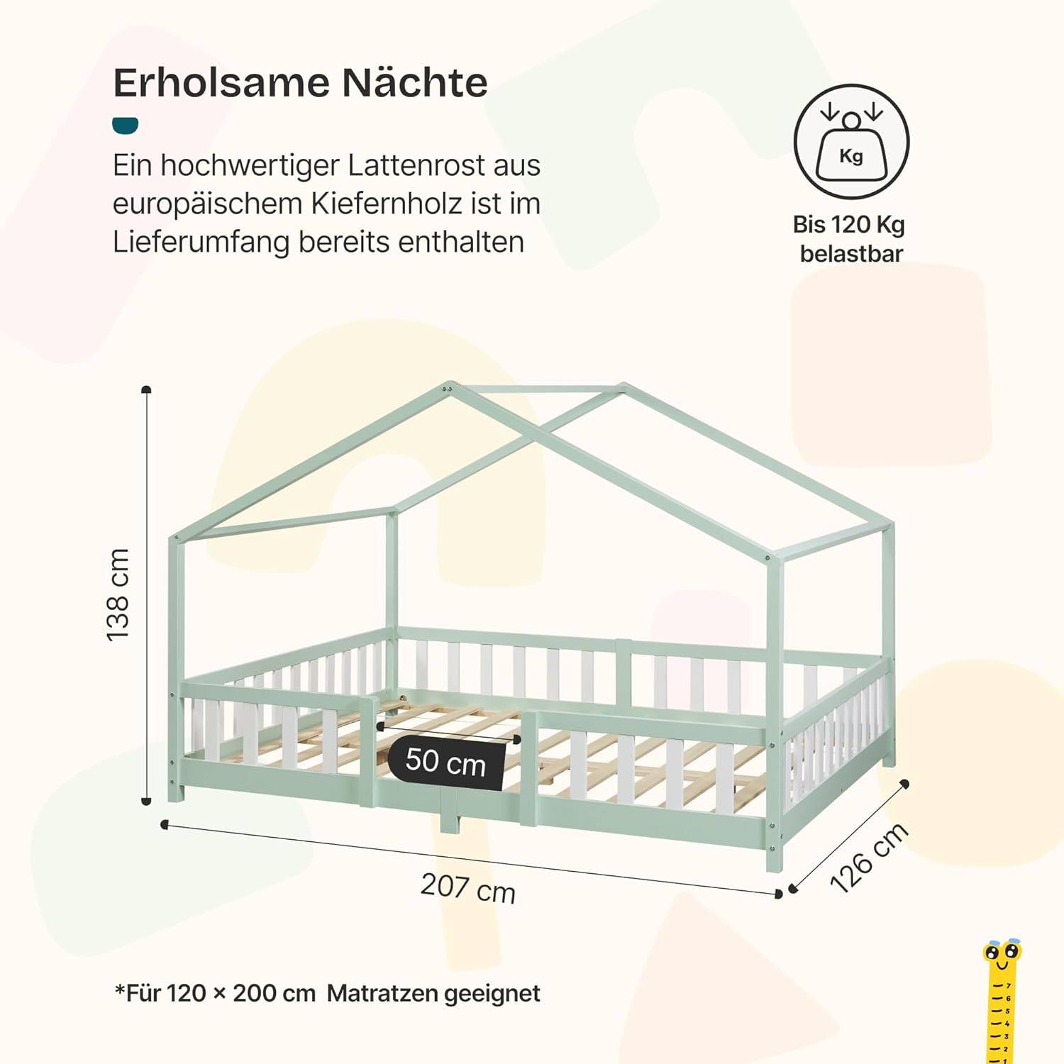 Thumbnail 1 de [en.casa] Kinderbett Treviolo Hausbett 120 x 200 cm Mintgrün – sicher, stabil und gemütlich