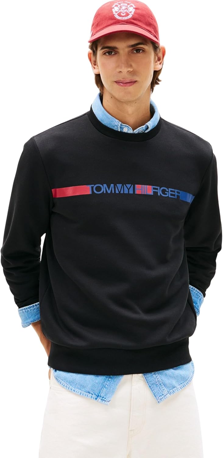 Detalle 2 de Tommy Hilfiger Brand Love TR Stripe Sweatshirt Mw0mw42465: pullover in cotone versatile e senza tempo