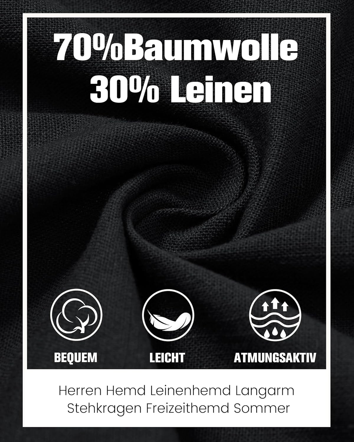 Thumbnail 6 de J.VER Leinenhemd Herren Langarm mit Stehkragen – atmungsaktives Shirt aus Baumwolle/Leinen, Regular Fit