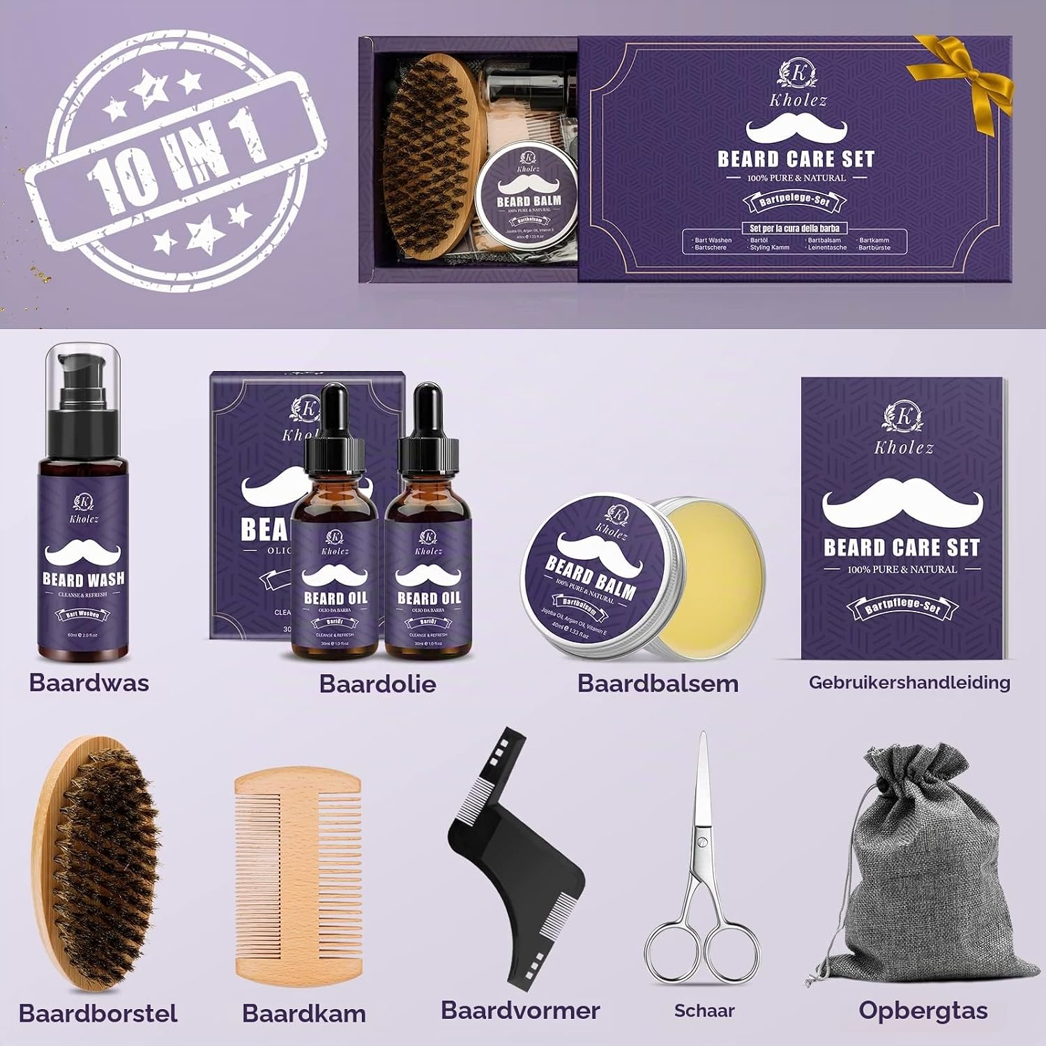 Thumbnail 4 de KHOLEZ OKN-0022 baardverzorgingsset met olie, shampoo en trimtools
