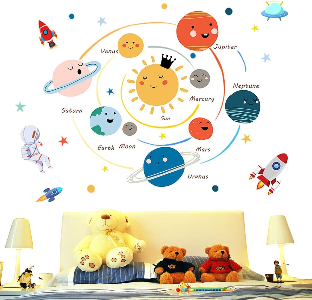 Thumbnail 2 de Sroko Planet Space Kids Wall Stickers, 90 x 30 cm Reusable Vinyl Decals
