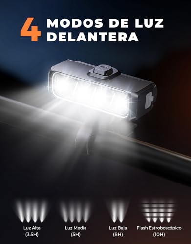 Detalle de EOIWUY Luces de Bicicleta Delantera y Trasera Súper Brillantes de Aluminio – rendimiento y facilidad