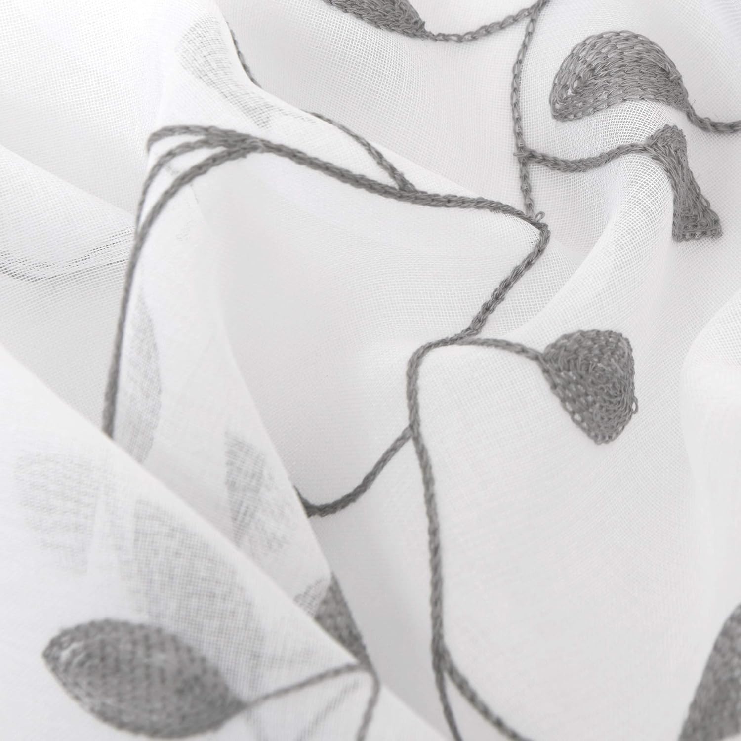 Thumbnail 6 de Deconovo – Lot de 2 rideaux en voile aspect lin avec broderie, 138 x 140 cm, gris