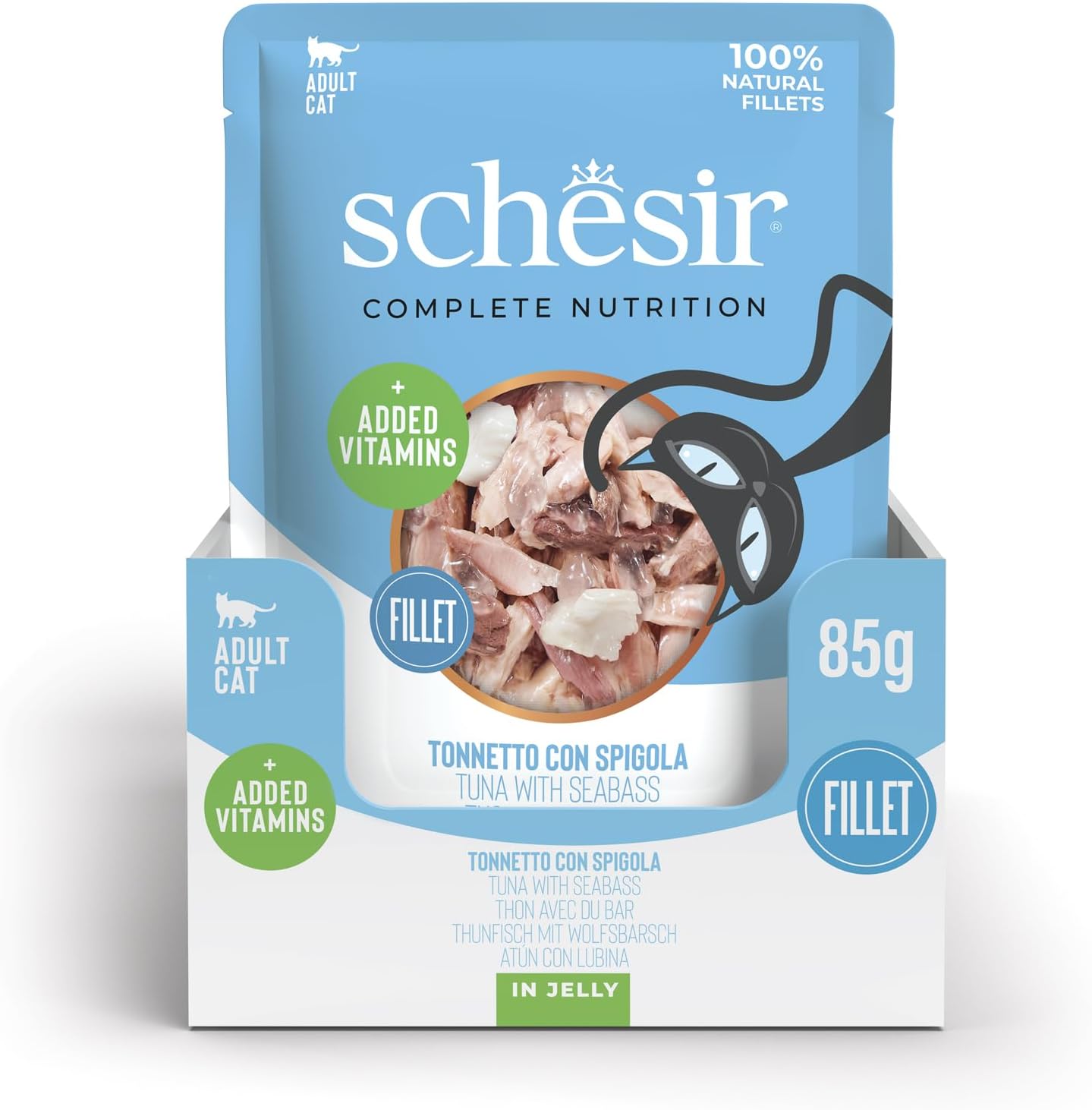 Detalle 2 de Schesir Thon avec Bord en gelée – Nourriture humide complète pour chats, 12 sachets de 85 g