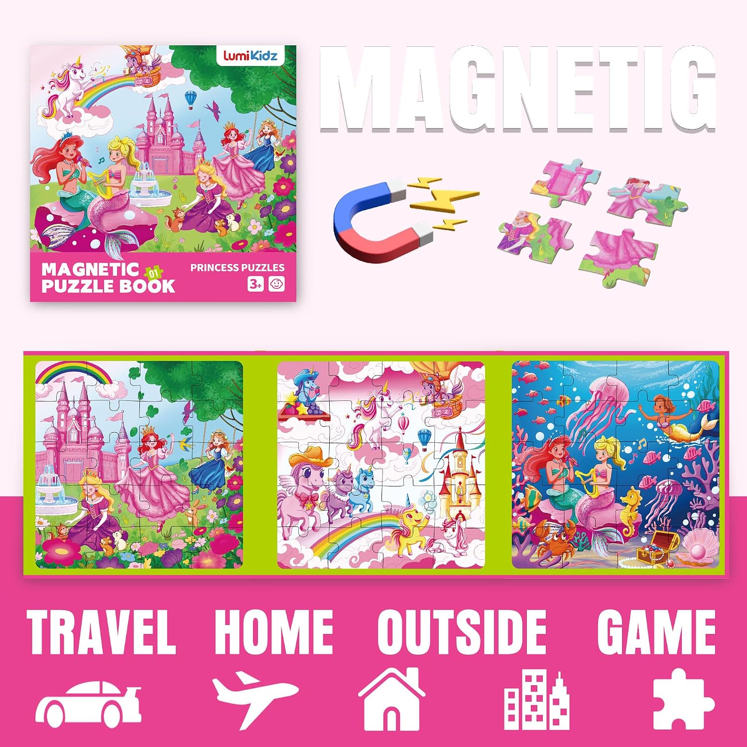 Thumbnail 2 de Lumikidz Magnetic Unicorn Mermaid Princess Puzzle (20-Piece Travel Puzzle) for Girls Ages 3–6