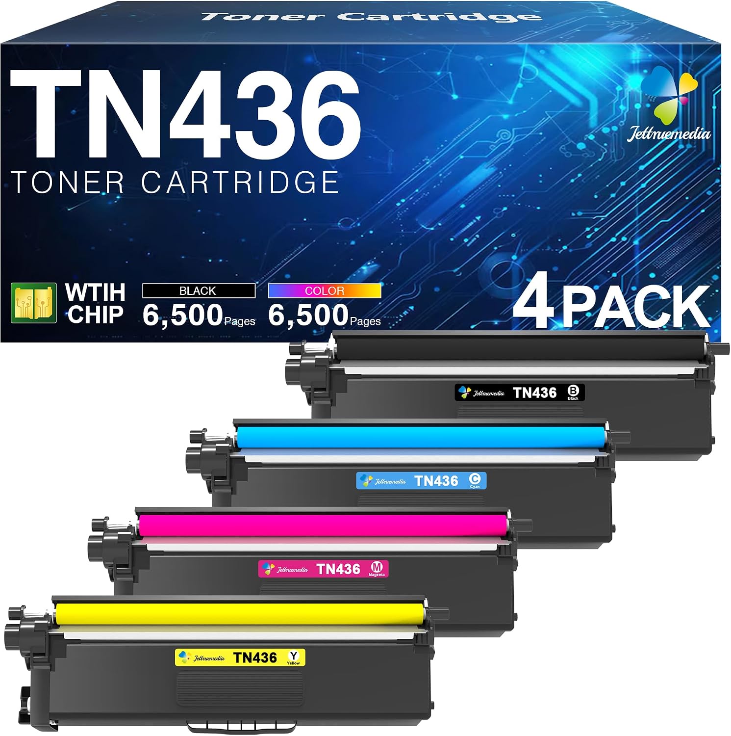 Detalle de Jettruemedia TN436 Toner Cartridge Set, Black, Cyan, Magenta & Yellow