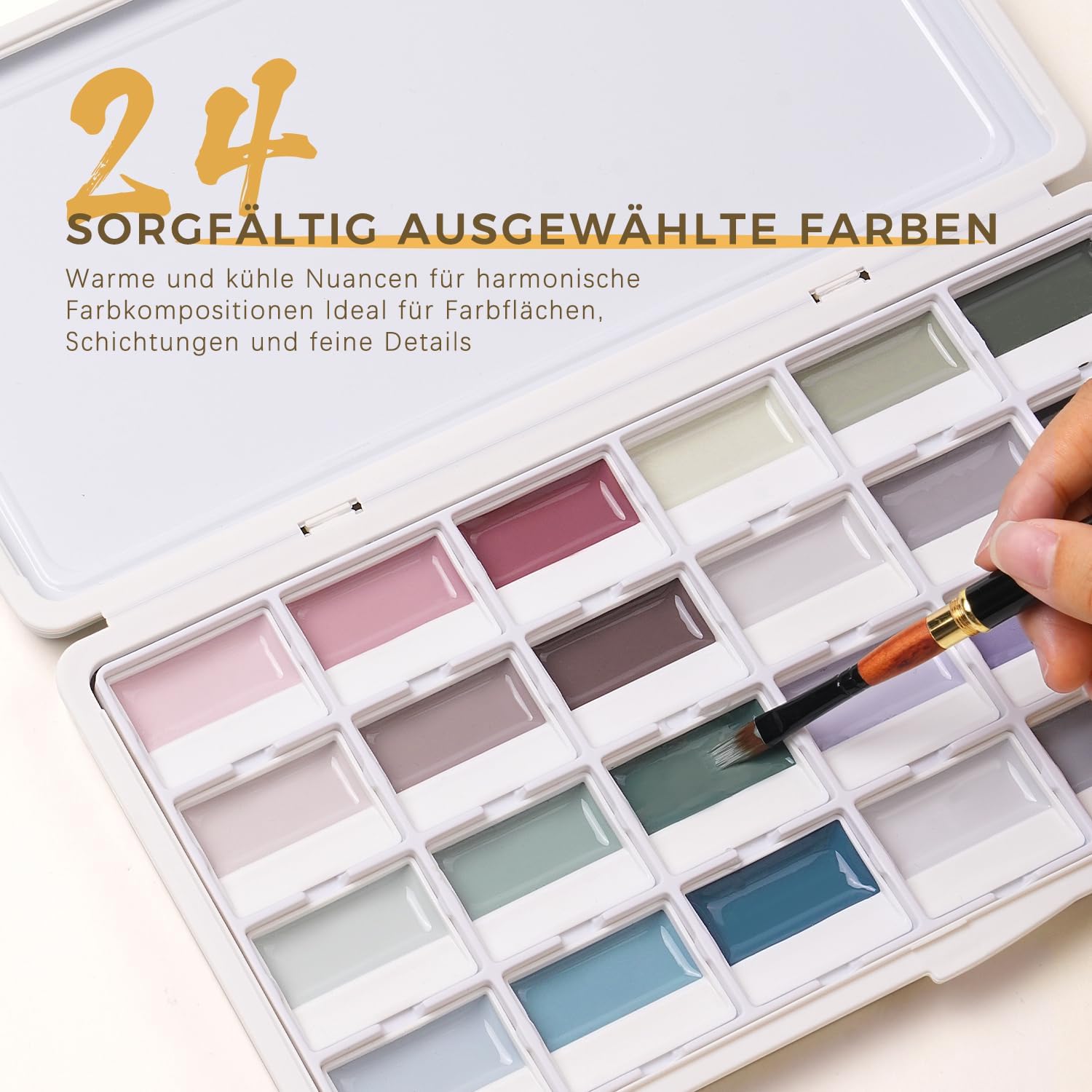 Detalle 2 de Fuumuui Aquarellfarben-Set mit 24 deckenden Farben (halbgetrocknet) inkl. Mischpalette