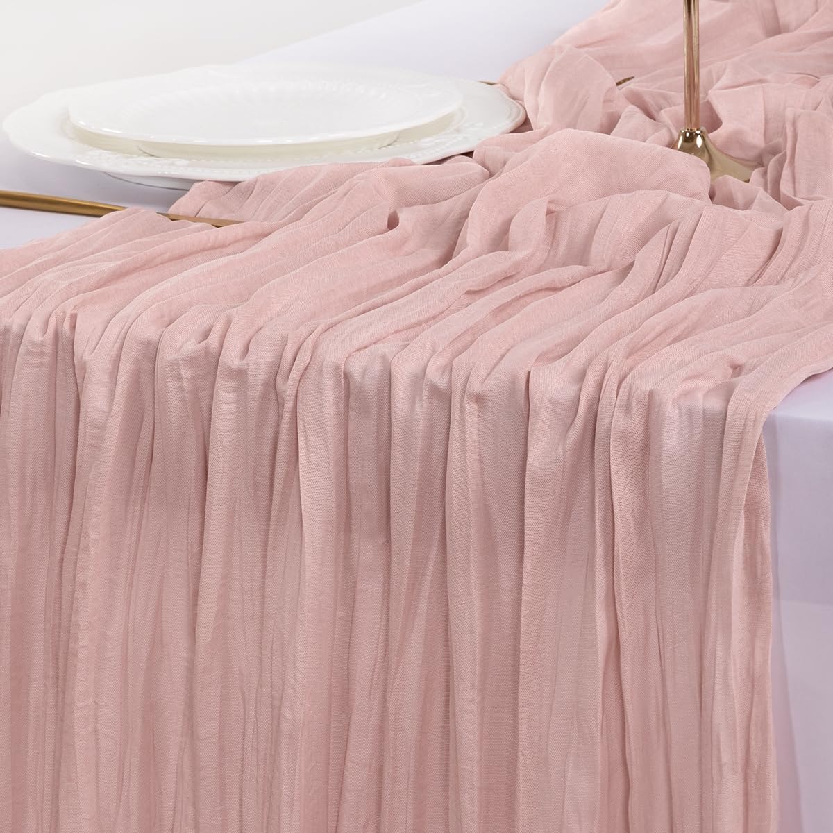 Thumbnail 5 de Socomi 120-inch Pink Cheesecloth Table Runner 🎉