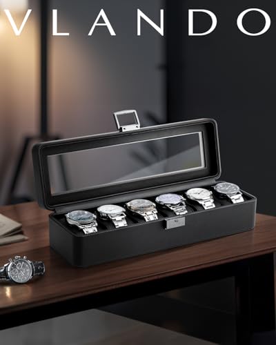 Detalle de VLANDO Caja Relojes de 6 Plazas con Tapa de Cristal – organización y estilo para tu colección