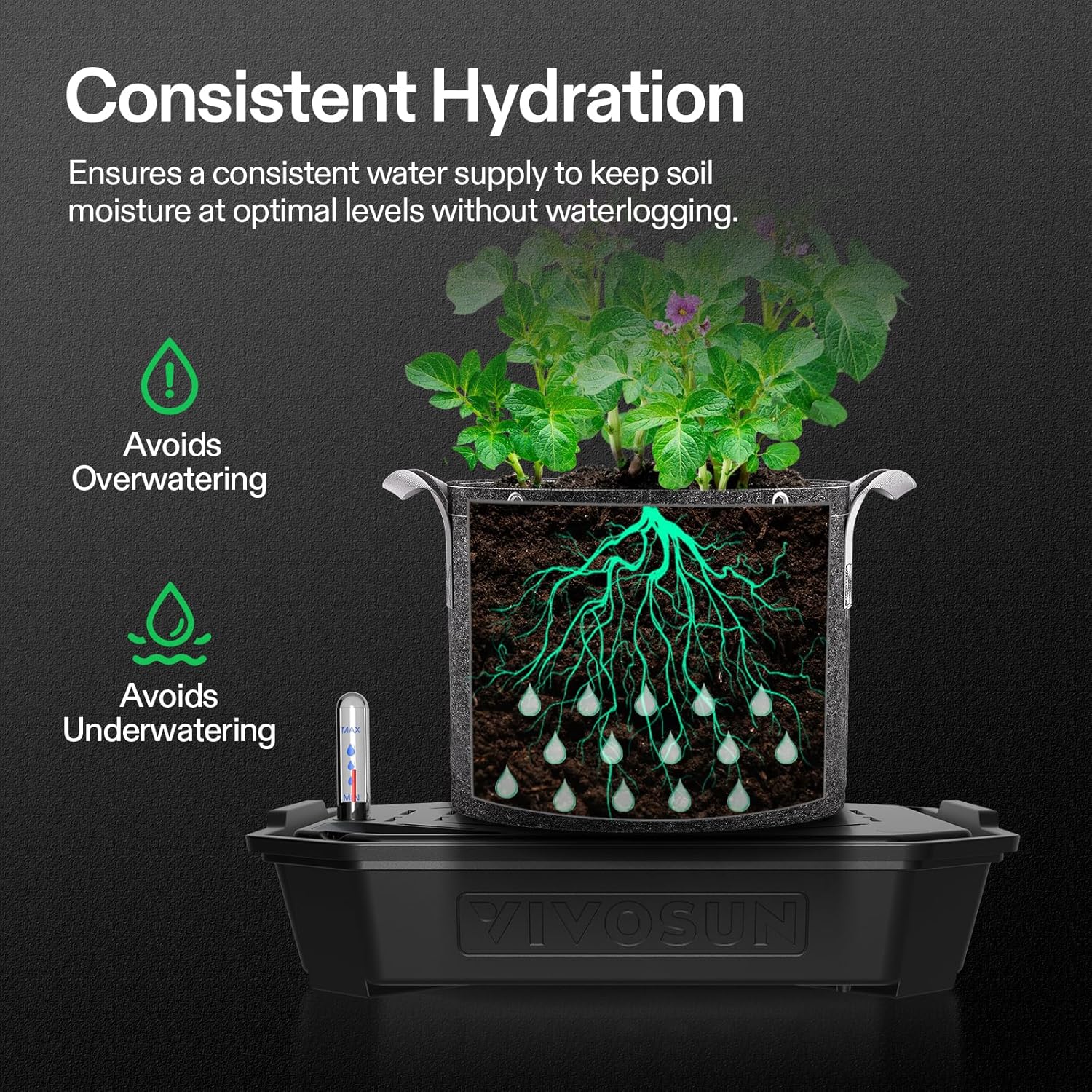 Detalle de VIVOSUN Confezione da 4 FlexFeed Self-Watering Irrigation Pot con indicatore livello e finestra di manutenzione