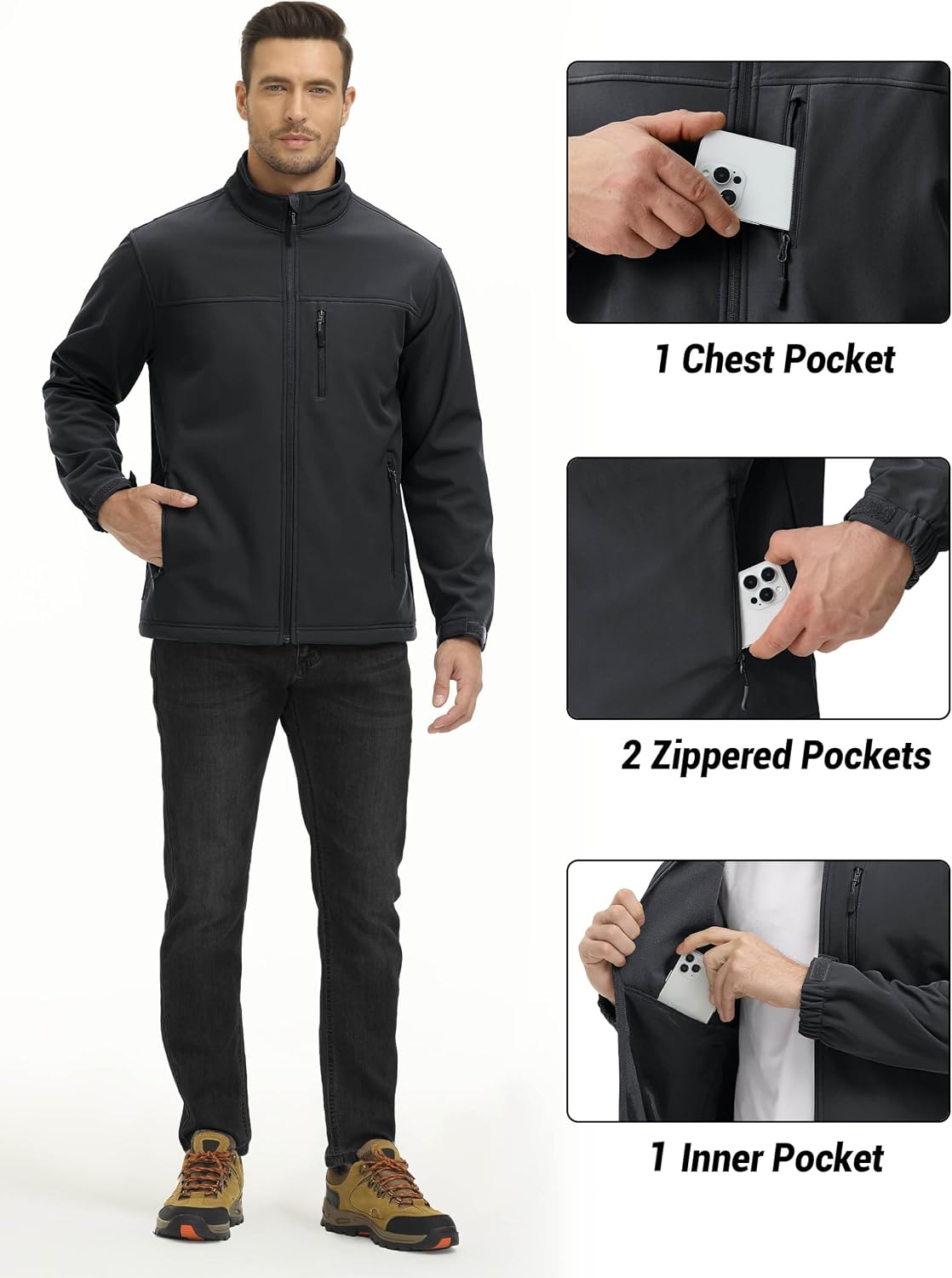 Detalle 1 de TACVASEN TCTJ-731-688 Men's Softshell Jacket, Fleece-Lined, 4 Pockets